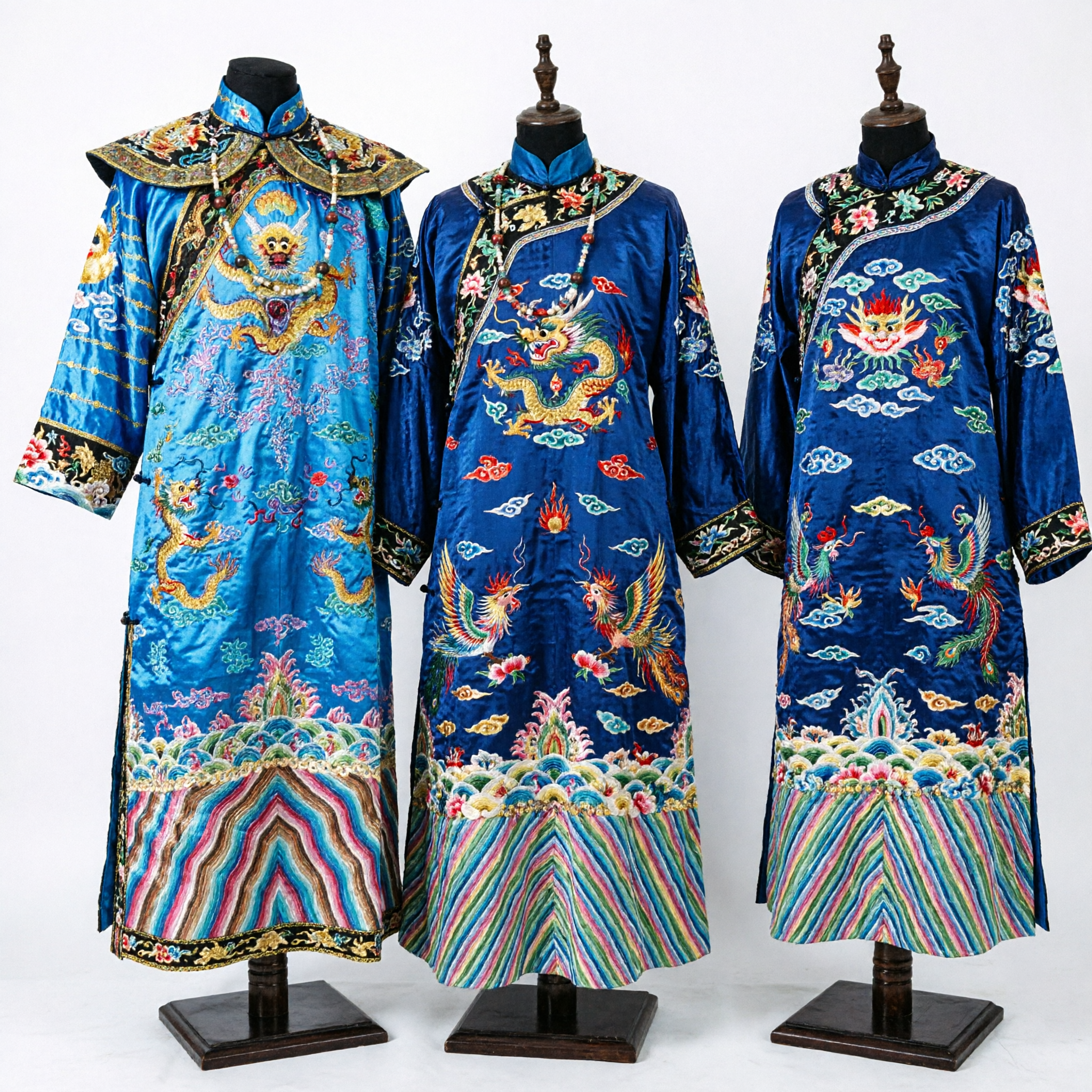 Conjunto de Traje de Emperador de la Dinastía Qing Chino para Hombres, Túnica Azul del Dragón Imperial con Insignia de Rango Oficial - Asian Costume