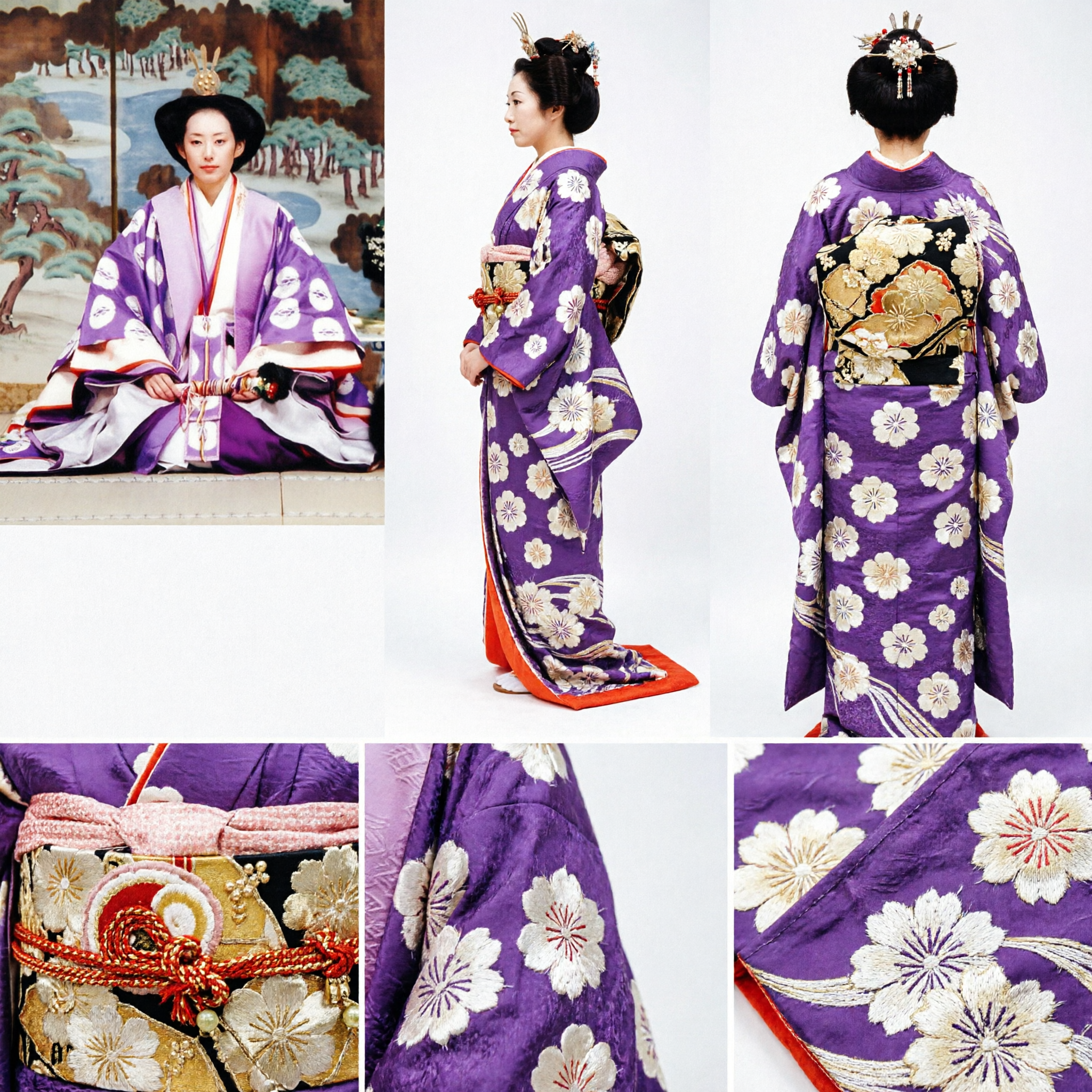 Costume Kimono da Dama di Corte Periodo Heian Giapponese, Junihitoe Viola Tradizionale per Cosplay per Donne - Asian Costume