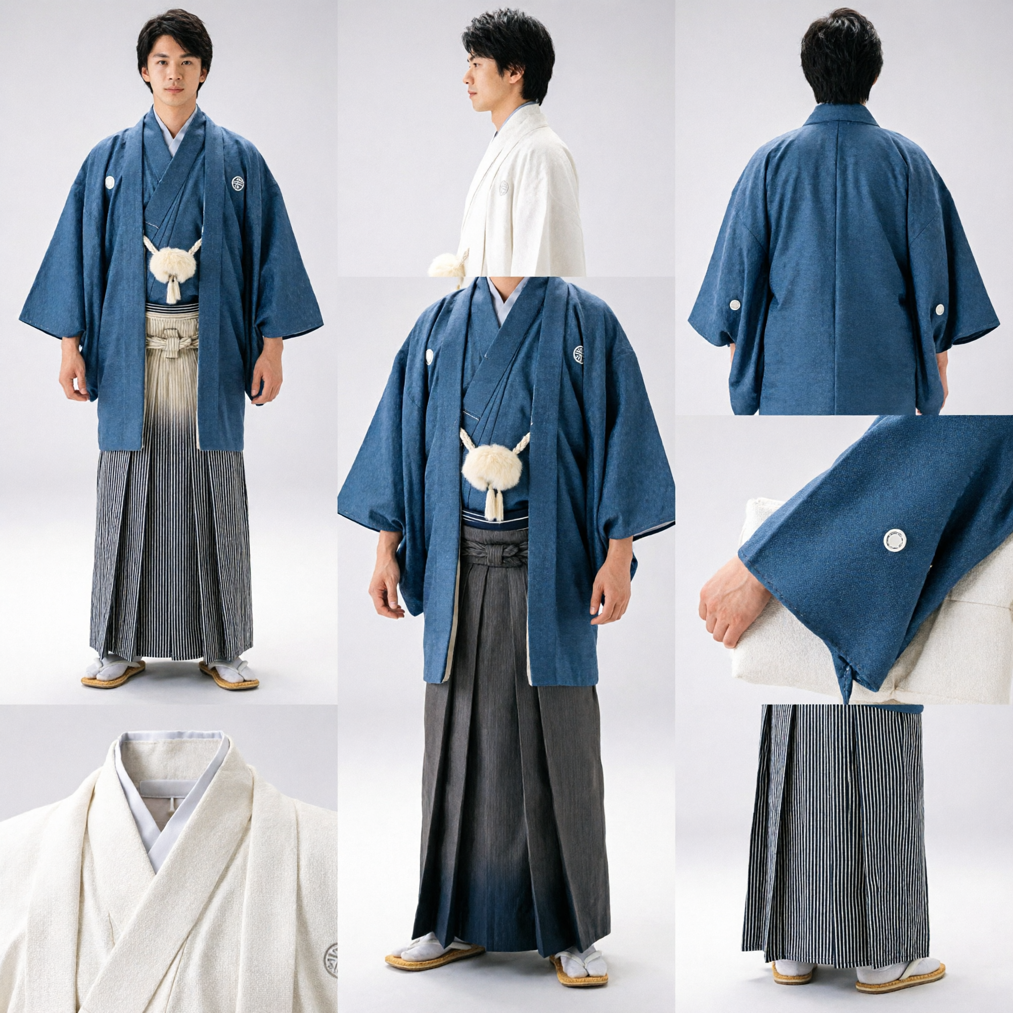 Ensemble traditionnel japonais Kimono et Hakama pour hommes, Montsuki formel blanc avec pantalon plissé de graduation pour occasion de cérémonie - Asian Costume