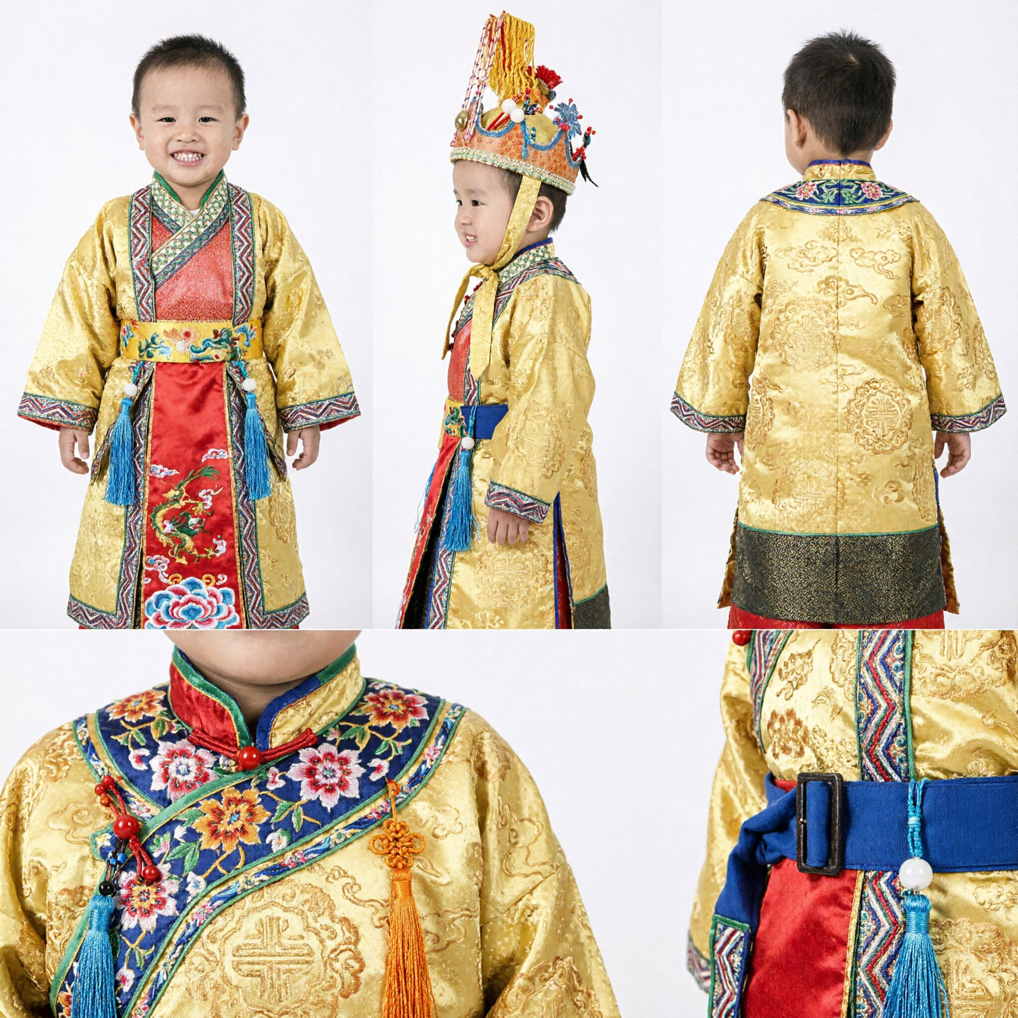 Traje de Novio Tradicional Chino para Niños, Conjunto Tang Suit Hanfu para Bebés Varones, Prop para Fotografía y Presentación - Asian Costume