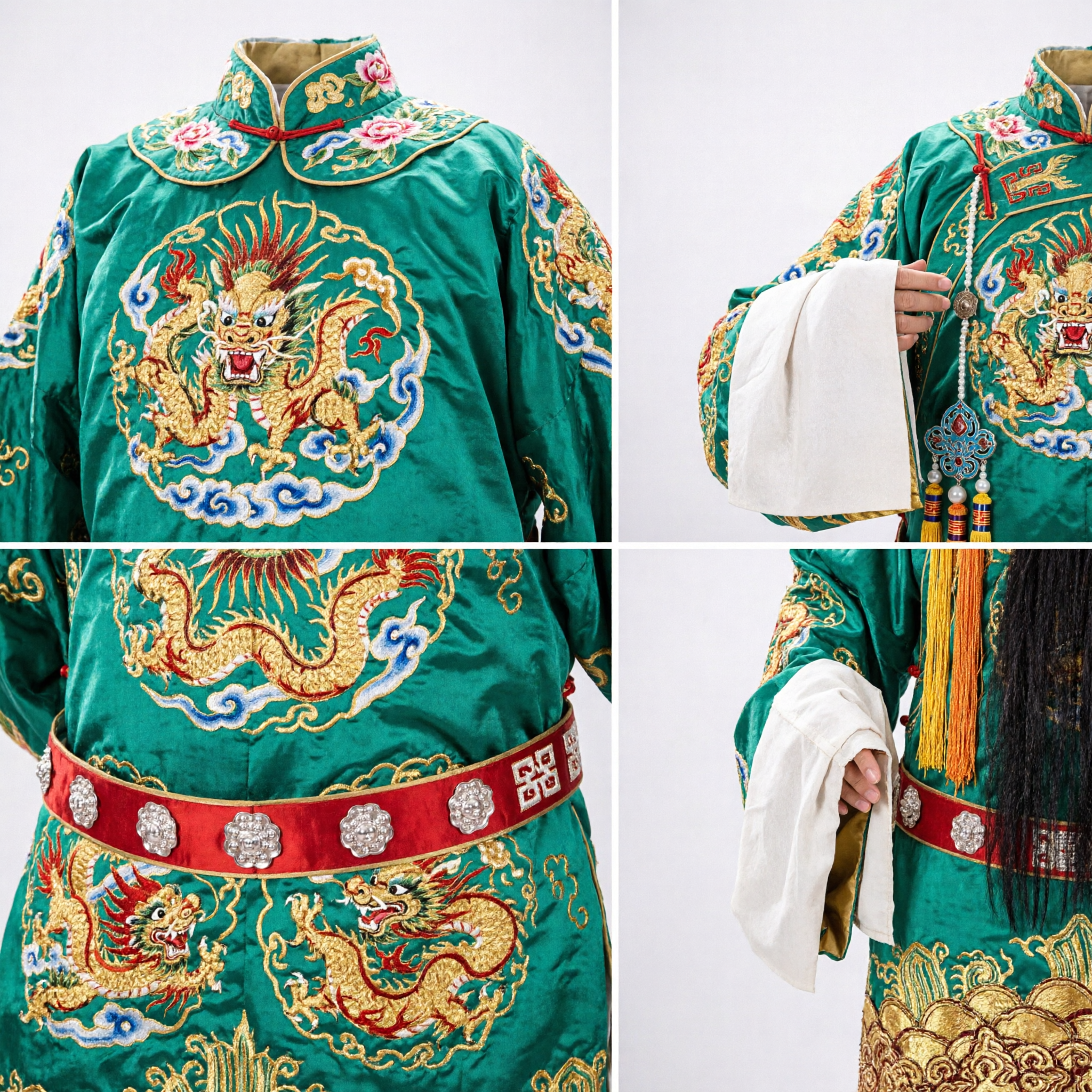 Tradycyjny chiński kostium Guan Yu z opery pekińskiej, kompletny zielony zestaw zbroi wojownika dla mężczyzn - Asian Costume