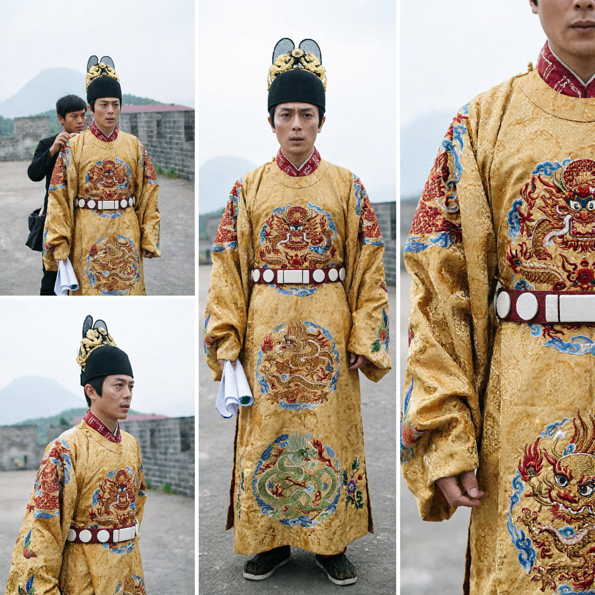 Men's Ancient Chinese Emperor Costume Ming Dynasty Golden Dragon Robe Traditional Hanfu for Cosplay and Stage Performance - Asian Costume