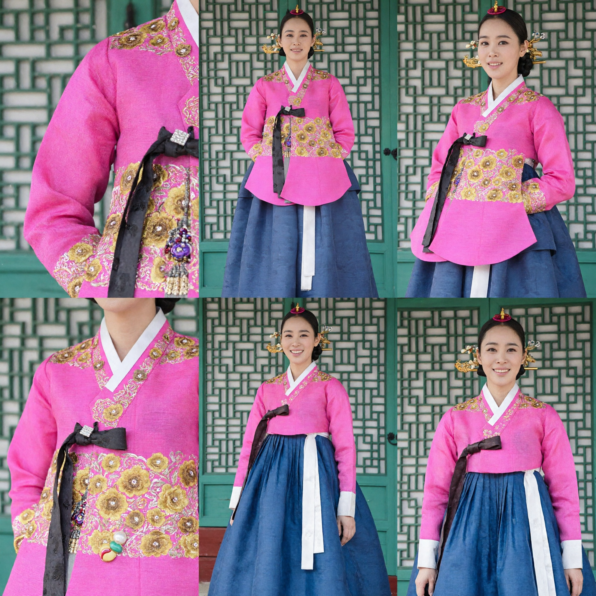 Traje Hanbok Coreano Tradicional Elegante Rosa e Azul de Princesa do Palácio para Mulheres em Eventos Culturais - Asian Costume