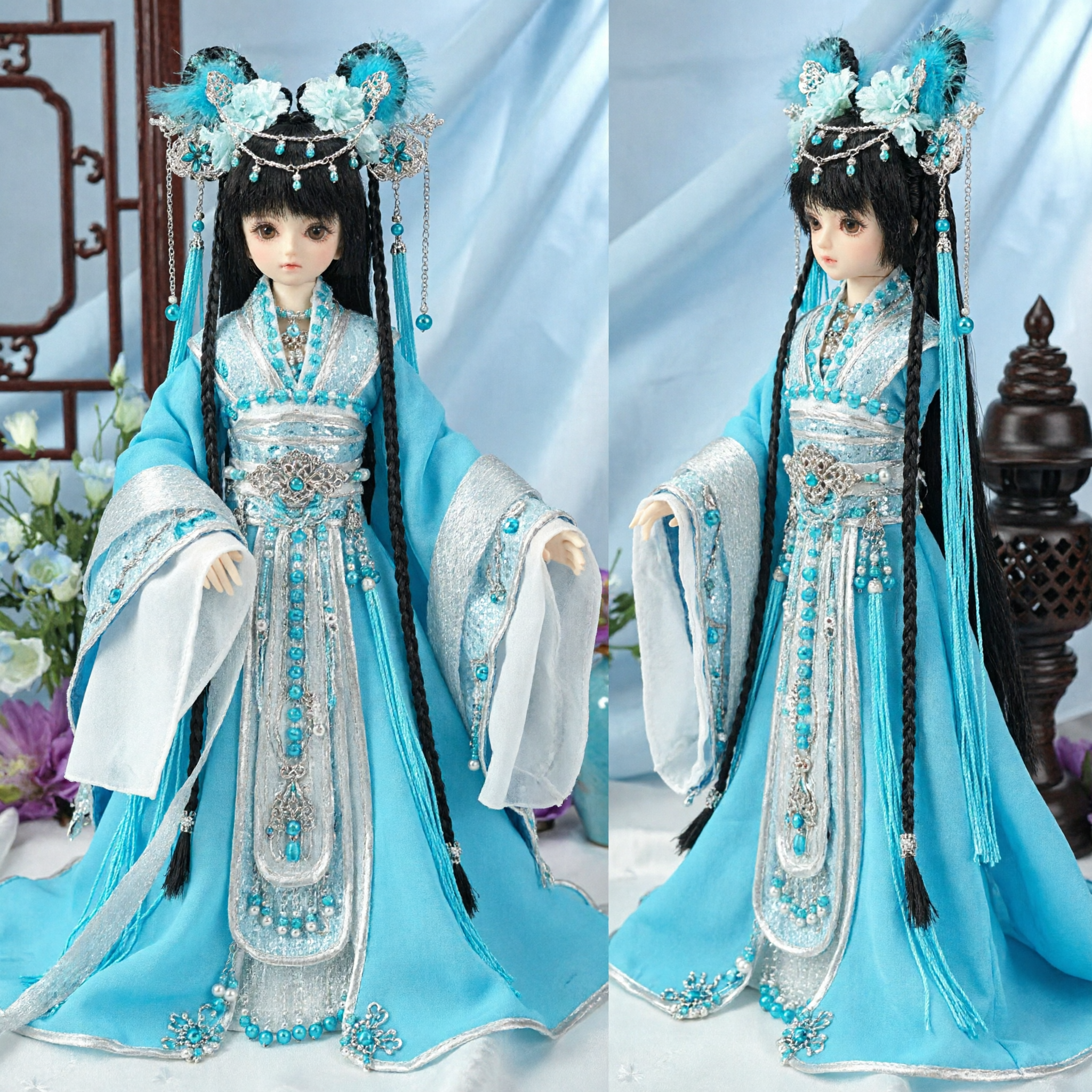 Tradycyjny chiński strój Hanfu dla lalki BJD, starożytny strój księżniczki-wróżki z nakryciem głowy i akcesoriami - Asian Costume