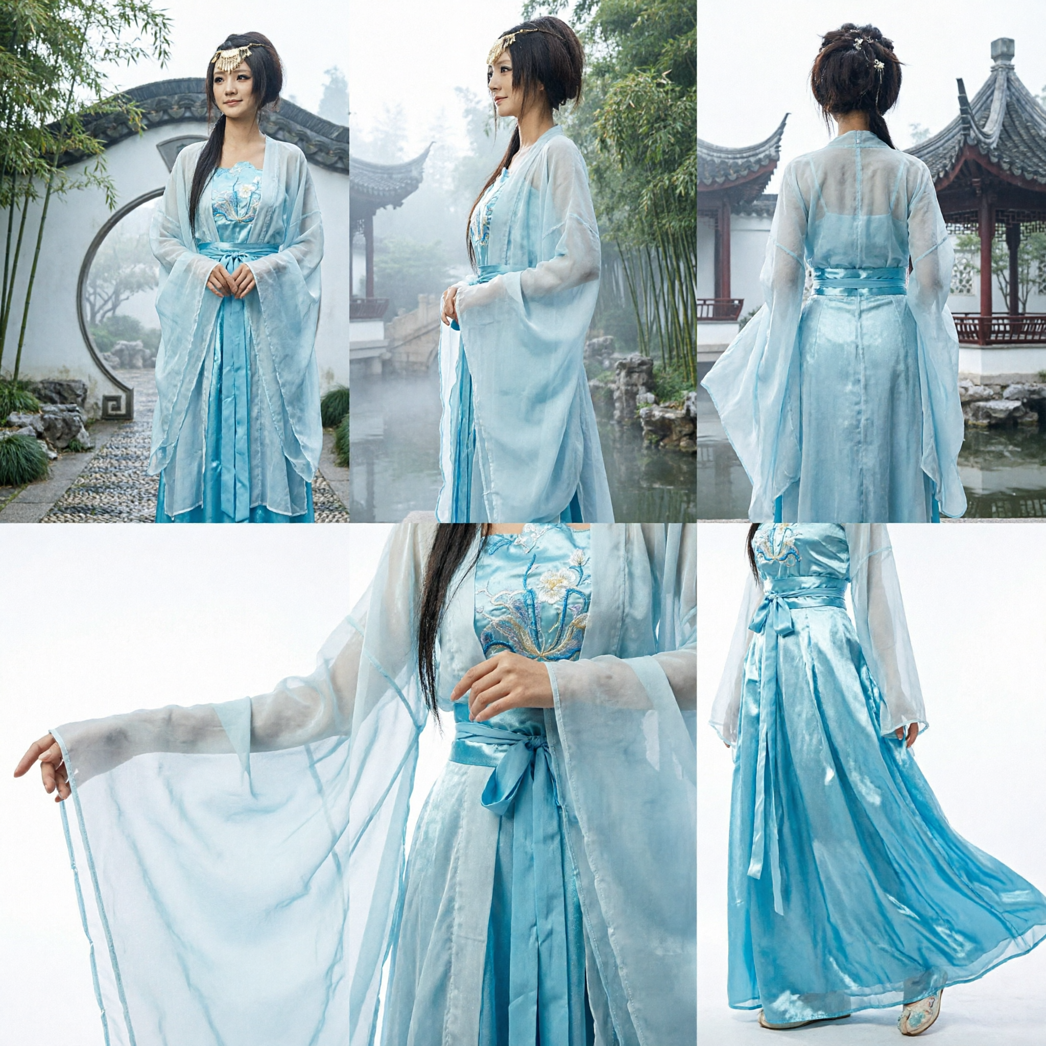 Elegante Abito Tradizionale Cinese Hanfu Azzurro Chiaro, Costume da Antica Fatina per Donne per Cosplay e Spettacoli sul Palco - Asian Costume