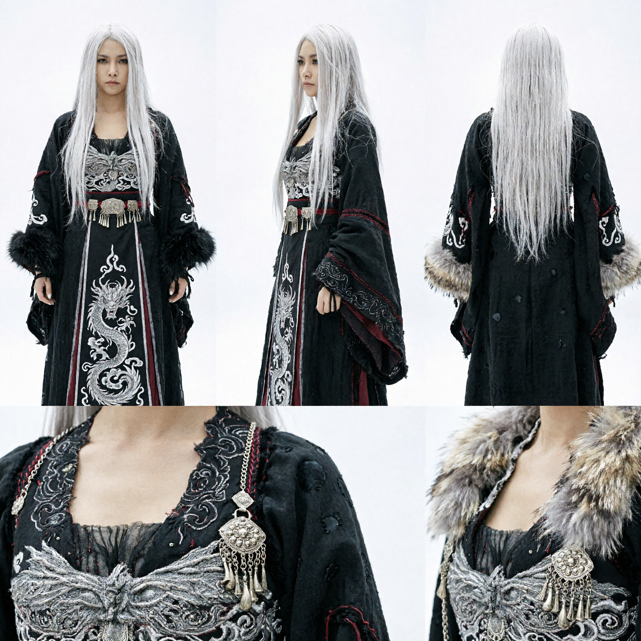 Parrucca Lunga Argento-Bianca, Accessorio per Costume da Guerriero Wuxia Cinese Antico per Cosplay, Halloween e Feste per Donne - Asian Costume