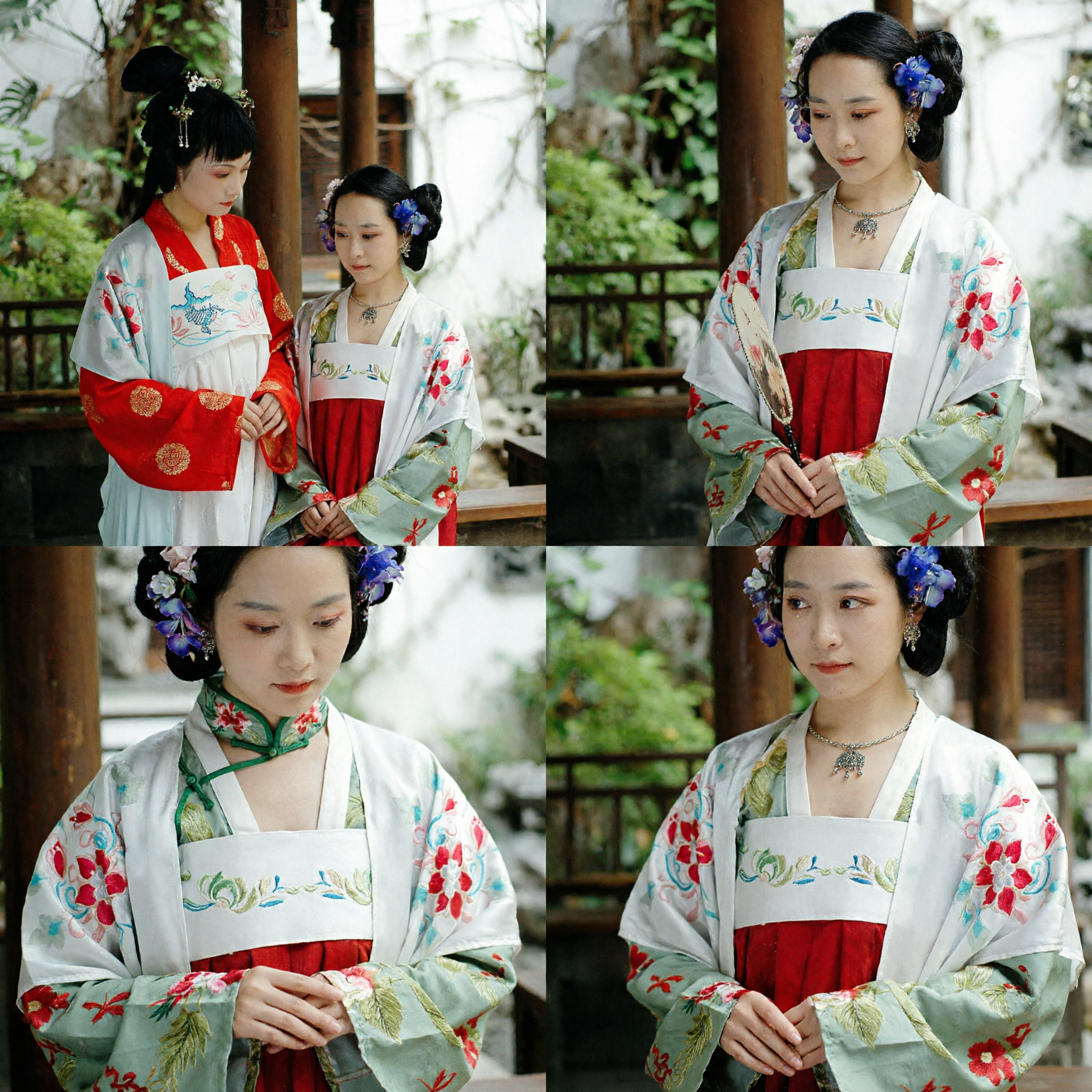 Costume Tradizionale Cinese Hanfu per Donne in Stile Dinastia Tang, Abito Ricamato Rosso e Bianco per Festival - Asian Costume