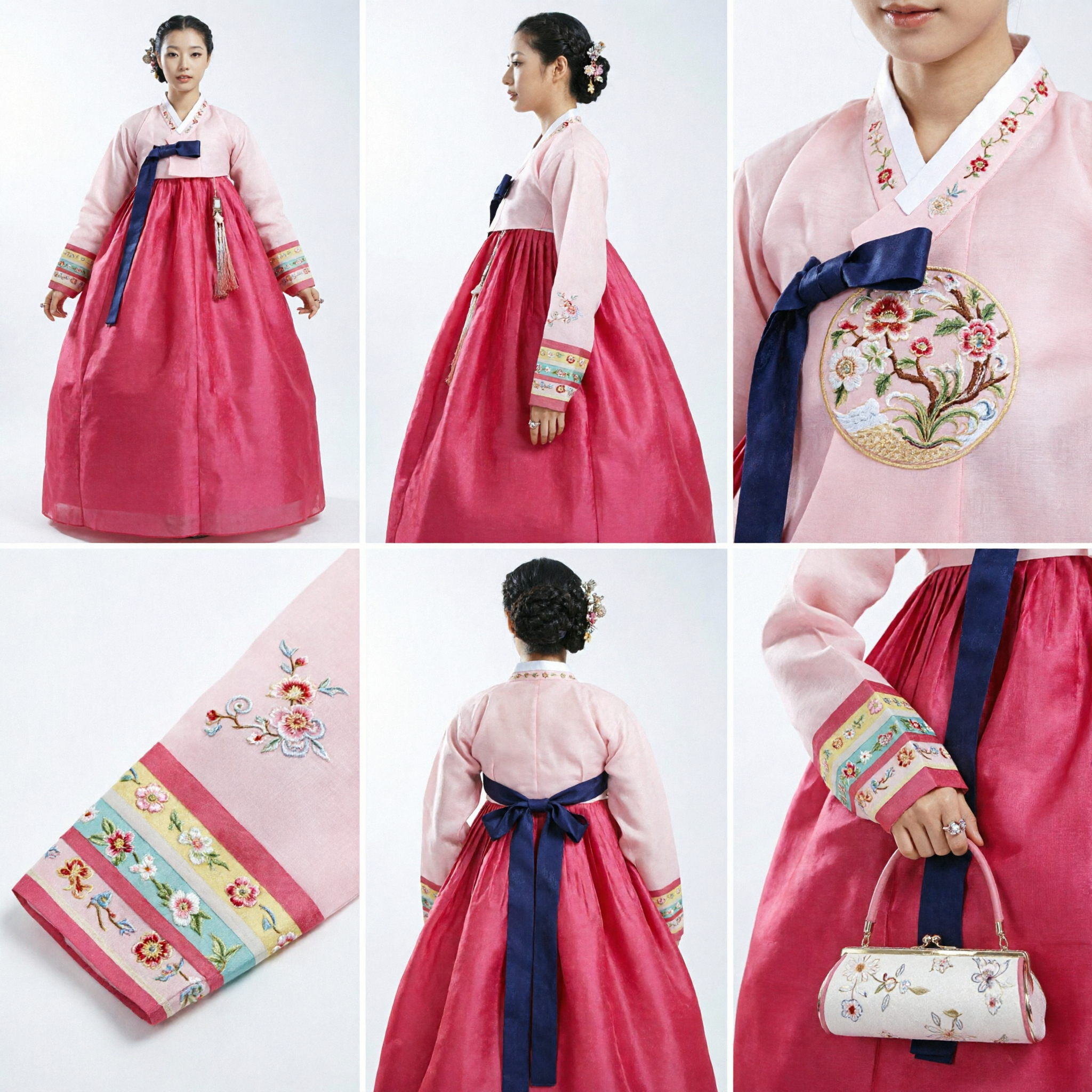 Hanbok coréen traditionnel élégant rose pour femmes - Costume de mariage et festival avec broderie florale - Asian Costume