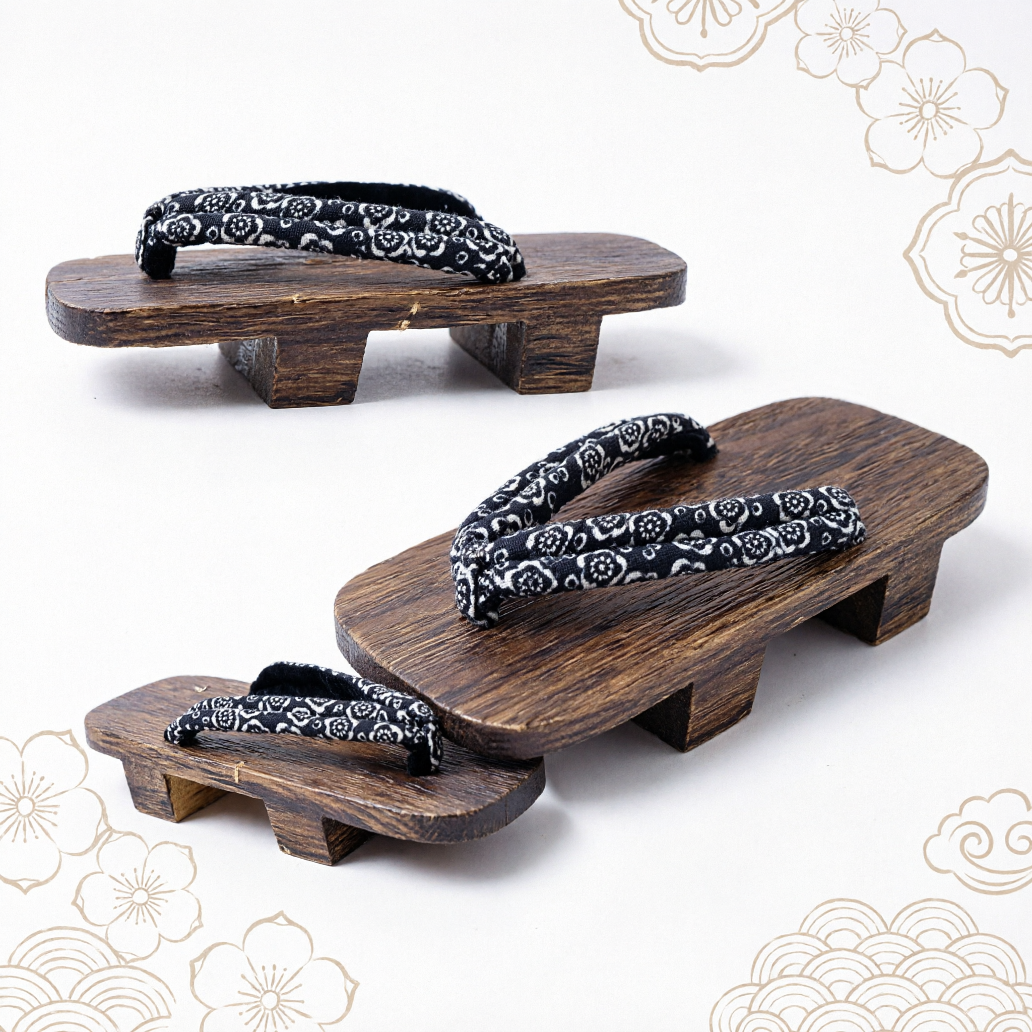 Sandales en bois traditionnelles japonaises Okobo à plateforme haute avec brides à fleurs noires pour cosplay Maiko et festivals culturels - Asian Costume