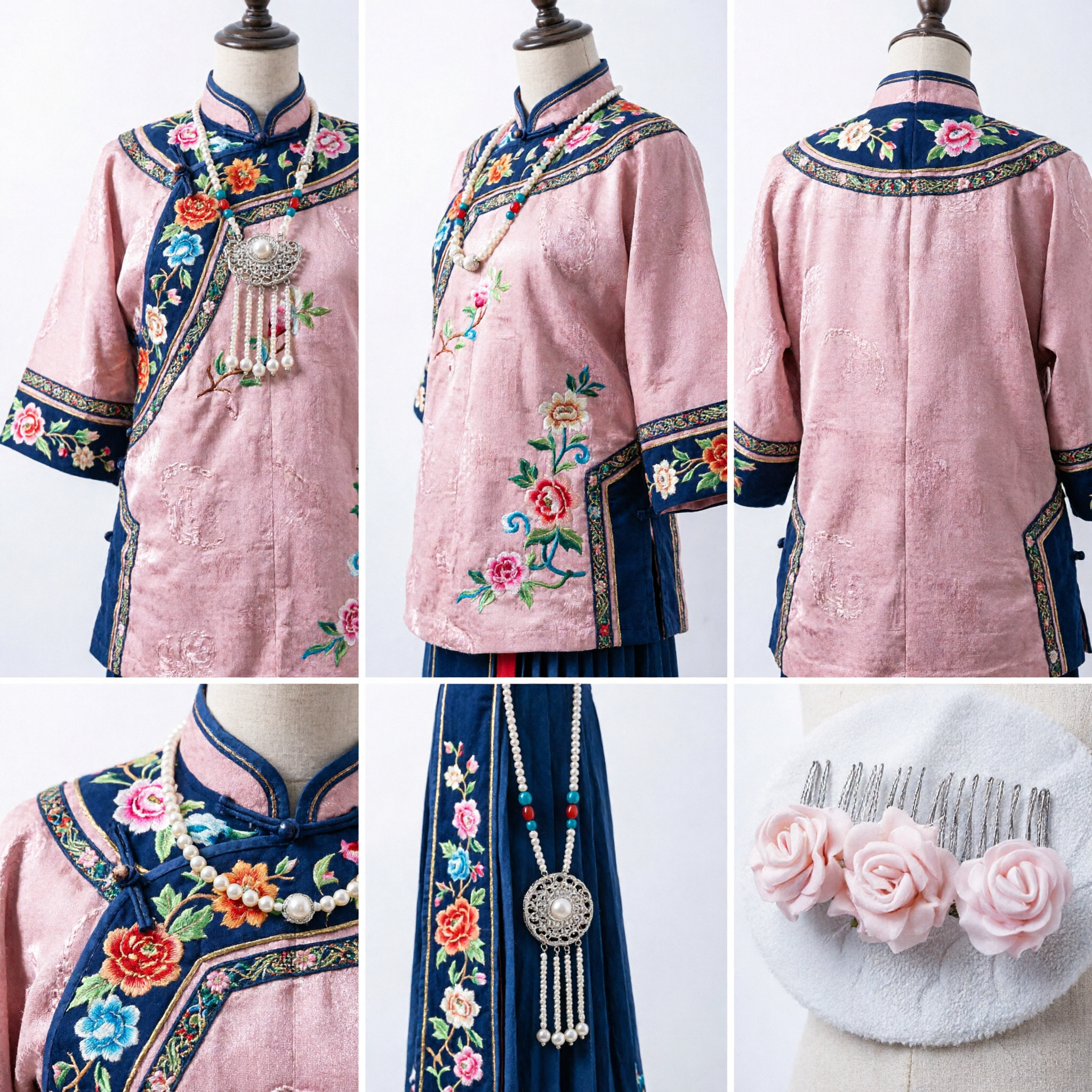 Peineta Elegante para el Cabello con Flor de Rosa Rosa, Accesorio Tradicional Chino para Hanfu para Mujeres en Bodas - Asian Costume