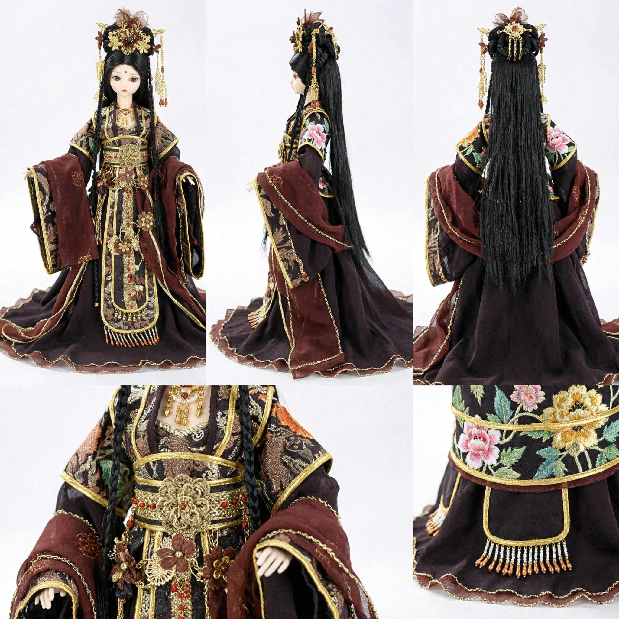 زي الهانفو الصيني التقليدي الفاخر للدمى BJD - فستان أميرة سلالة تانغ مع تطريز ذهبي - Asian Costume