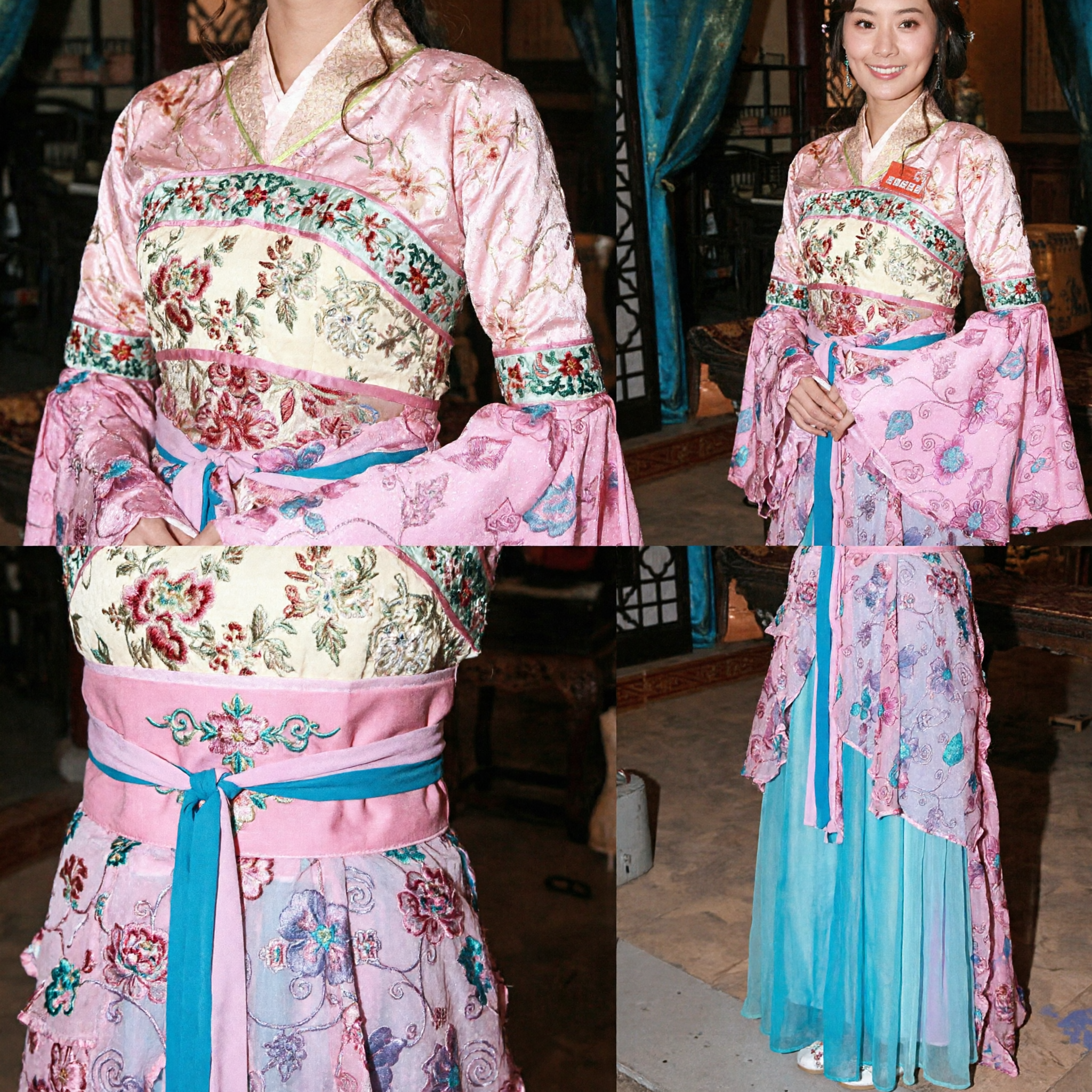 Traje de Dama de Palacio China Antigua para Mujeres Vestido Hanfu Rosa con Bordado Floral para Representación de Cultura Tradicional - Asian Costume