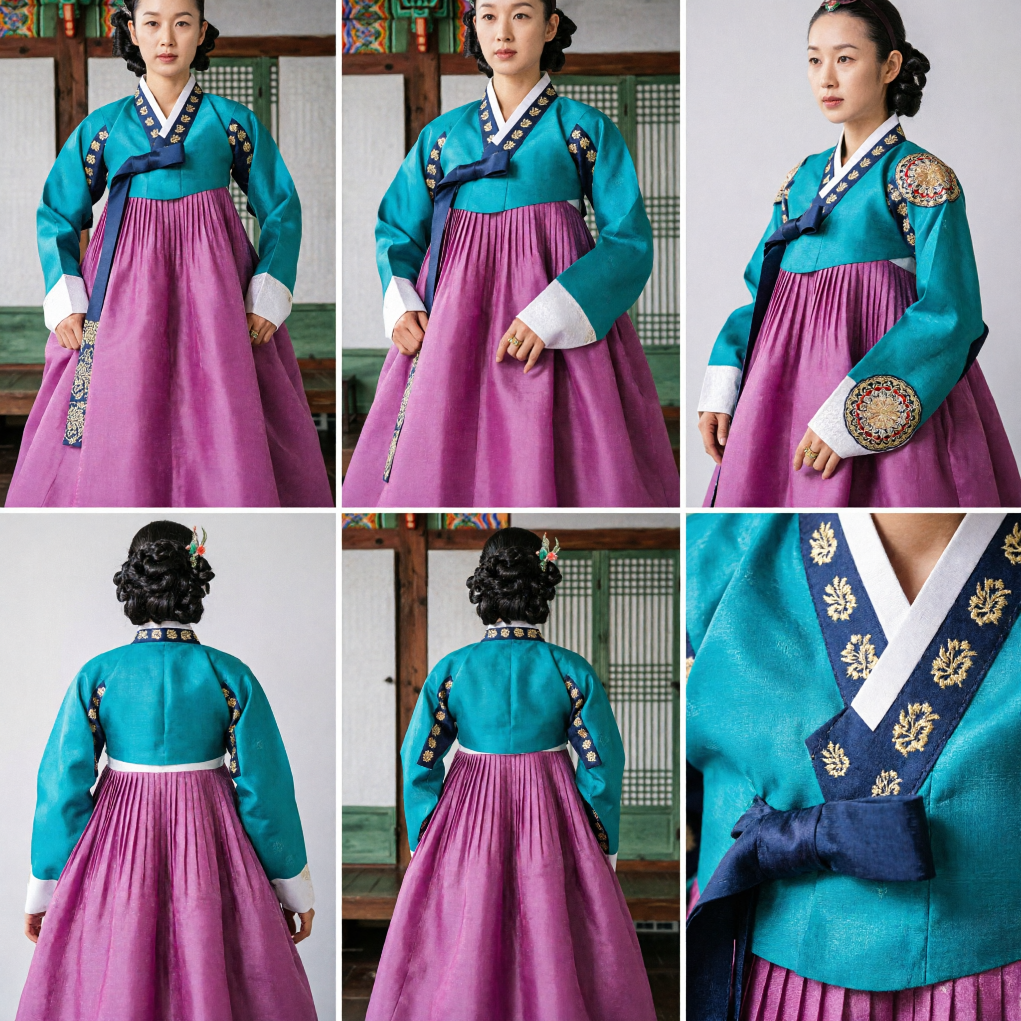 Robe Hanbok coréenne traditionnelle pour femmes, haut turquoise et jupe rose pour mariage et spectacle - Asian Costume