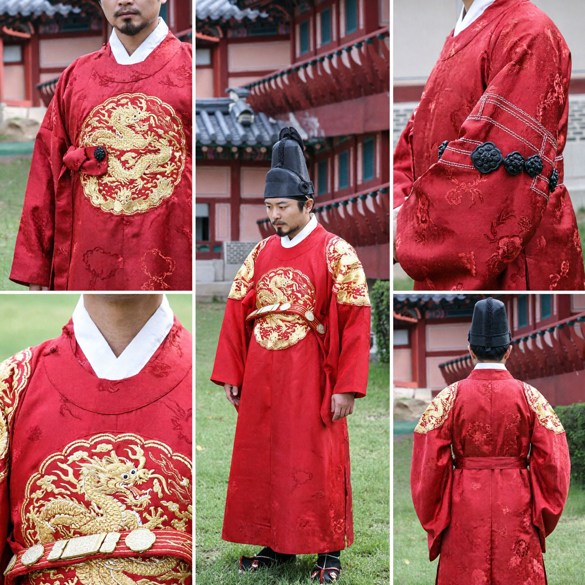 Traditionele Koreaanse Koninklijke Hanbok Rode Drakengewaad Koningskostuum voor Mannen Historische Cosplay en Evenementen - Asian Costume