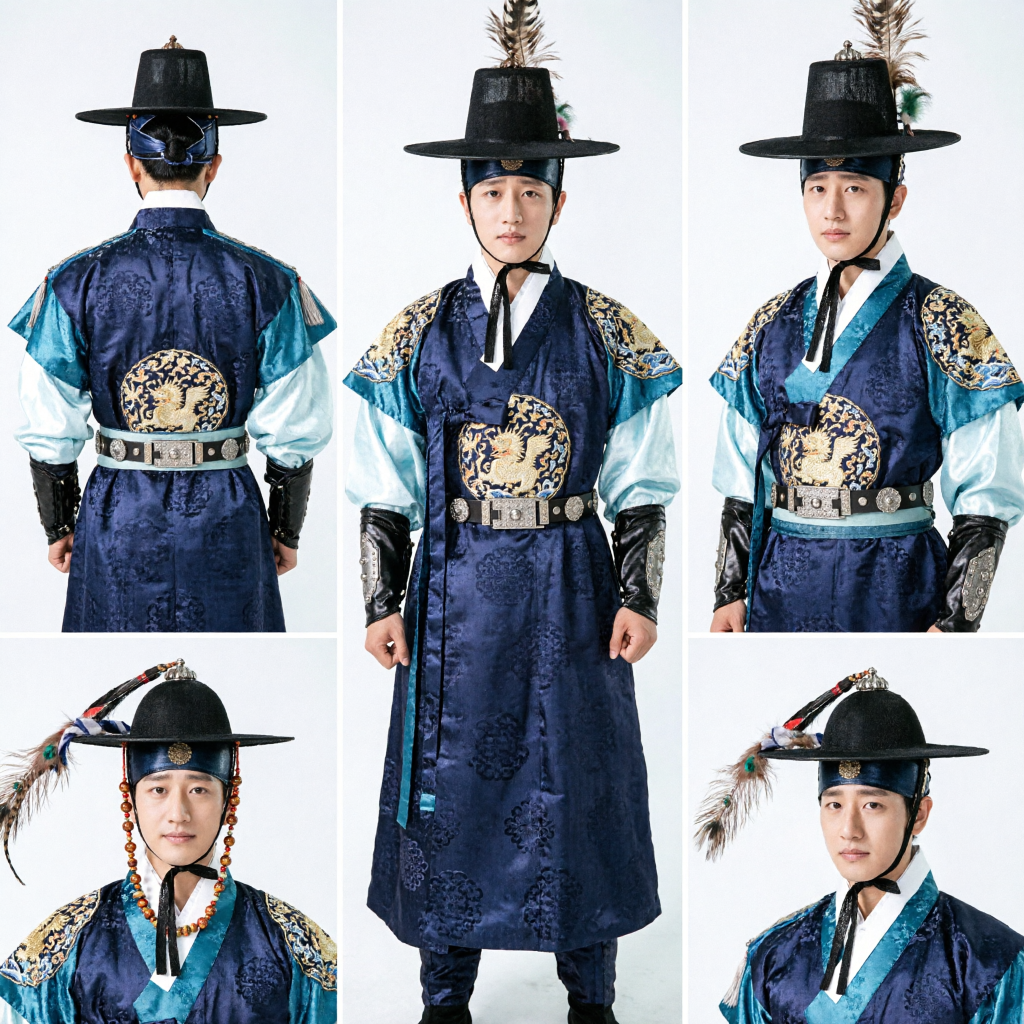 Männer Koreanisches Traditionelles Krieger-Hanbok-Kostüm Blau Joseon-Dynastie Historisches König-Prinz-Outfit für Cosplay-Aufführung - Asian Costume