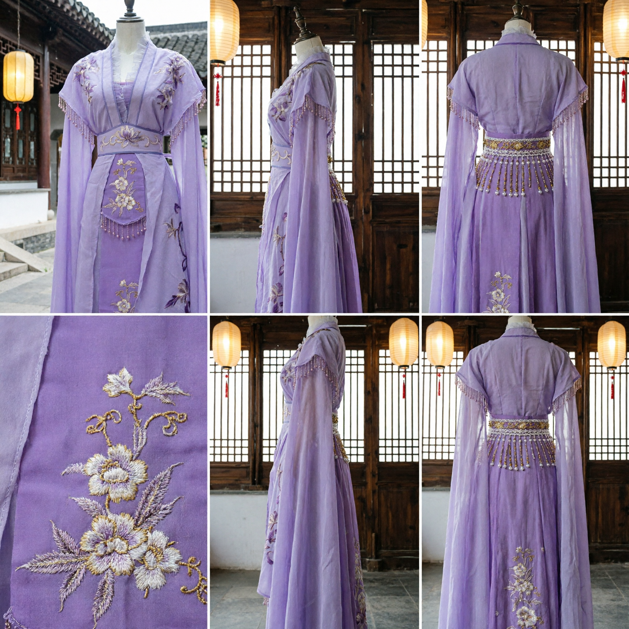 Elegantes helllila traditionelles chinesisches Hanfu-Kostüm Antikes Feenkleid mit Blumenstickerei für Damen-Cosplay - Asian Costume