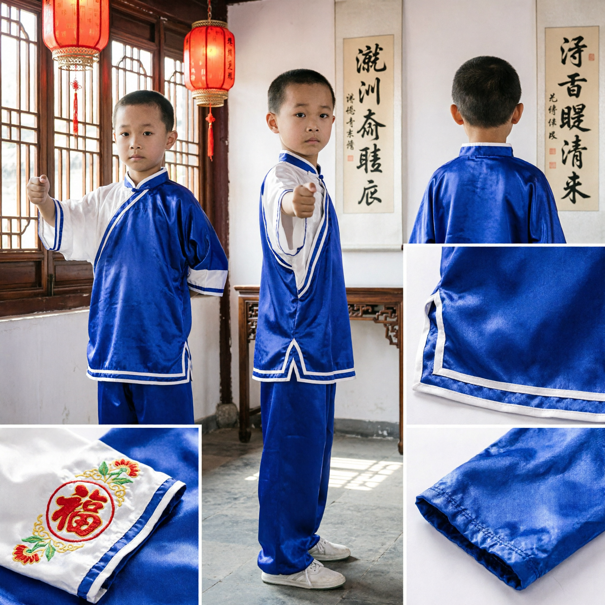 Kinder-Jungen-Blau-Weiß-Kung-Fu-Uniform Traditioneller chinesischer Kampfkunst-Tai-Chi-Wushu-Anzug - Asian Costume