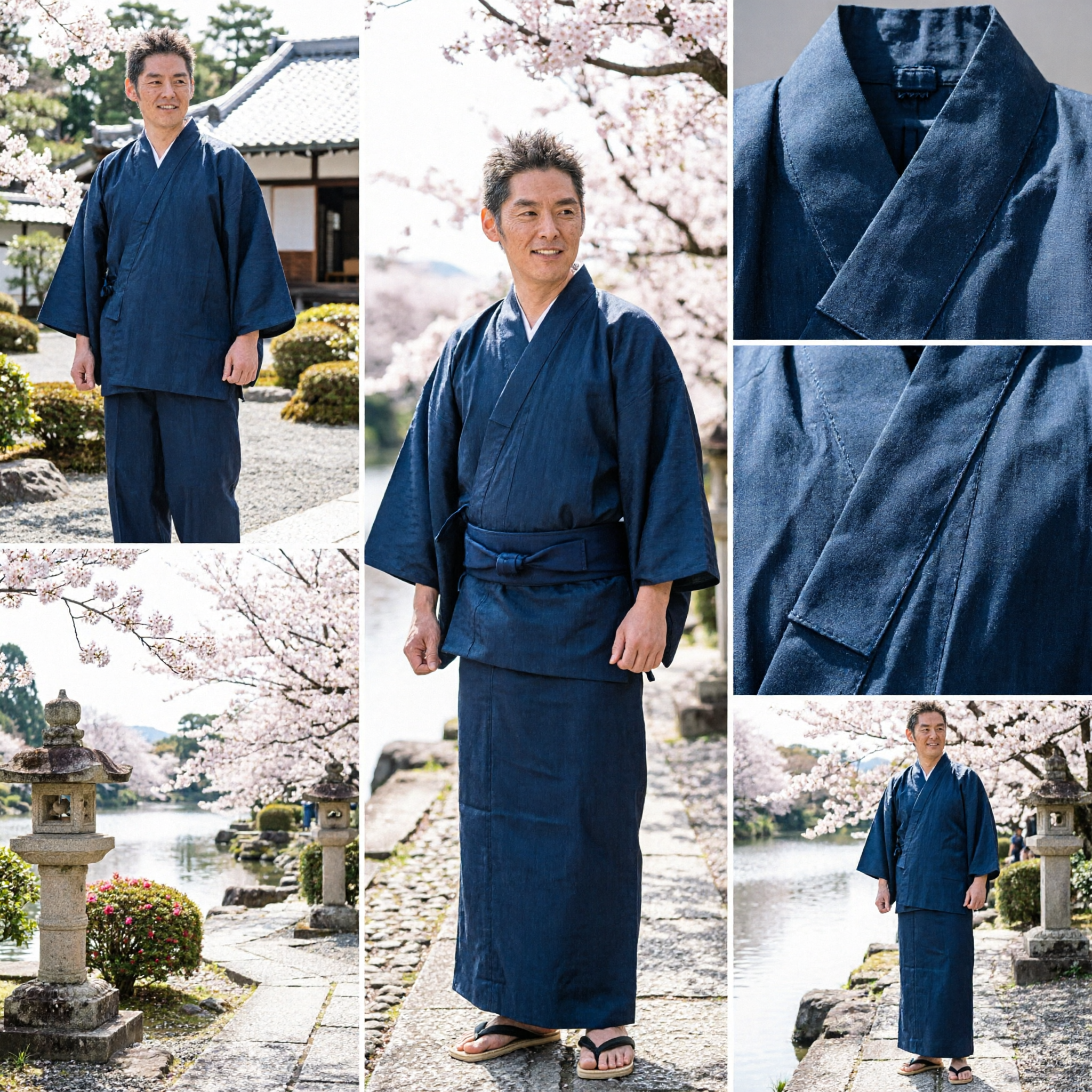 Conjunto Jinbei Japonés Tradicional para Hombre Azul Marino Algodón Ropa de Verano para Descanso y Meditación Zen - Asian Costume