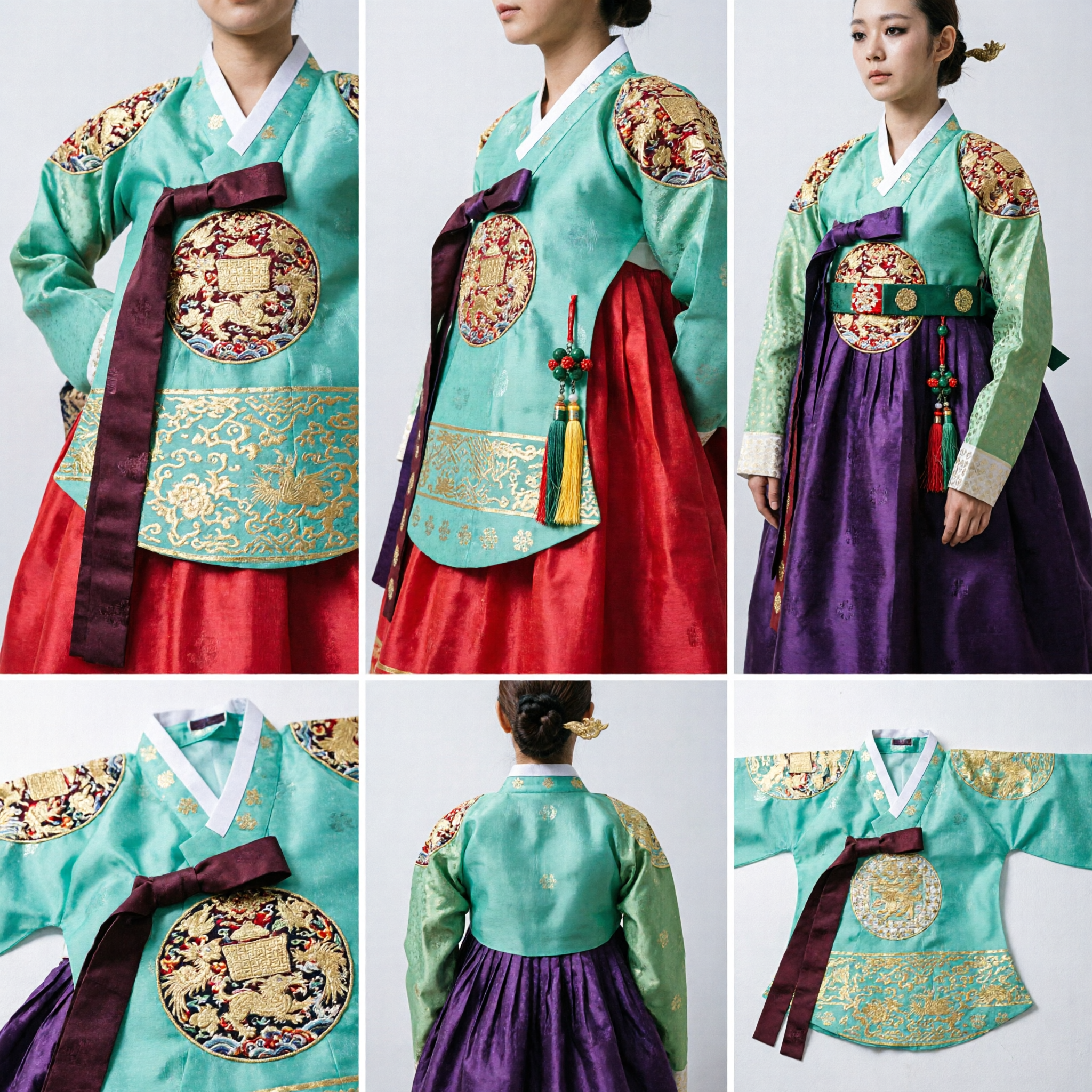 Tradycyjny koreański Hanbok dla kobiet w stylu pałacowym, zielony Jeogori i czerwona suknia Chima na ślubne występy - Asian Costume