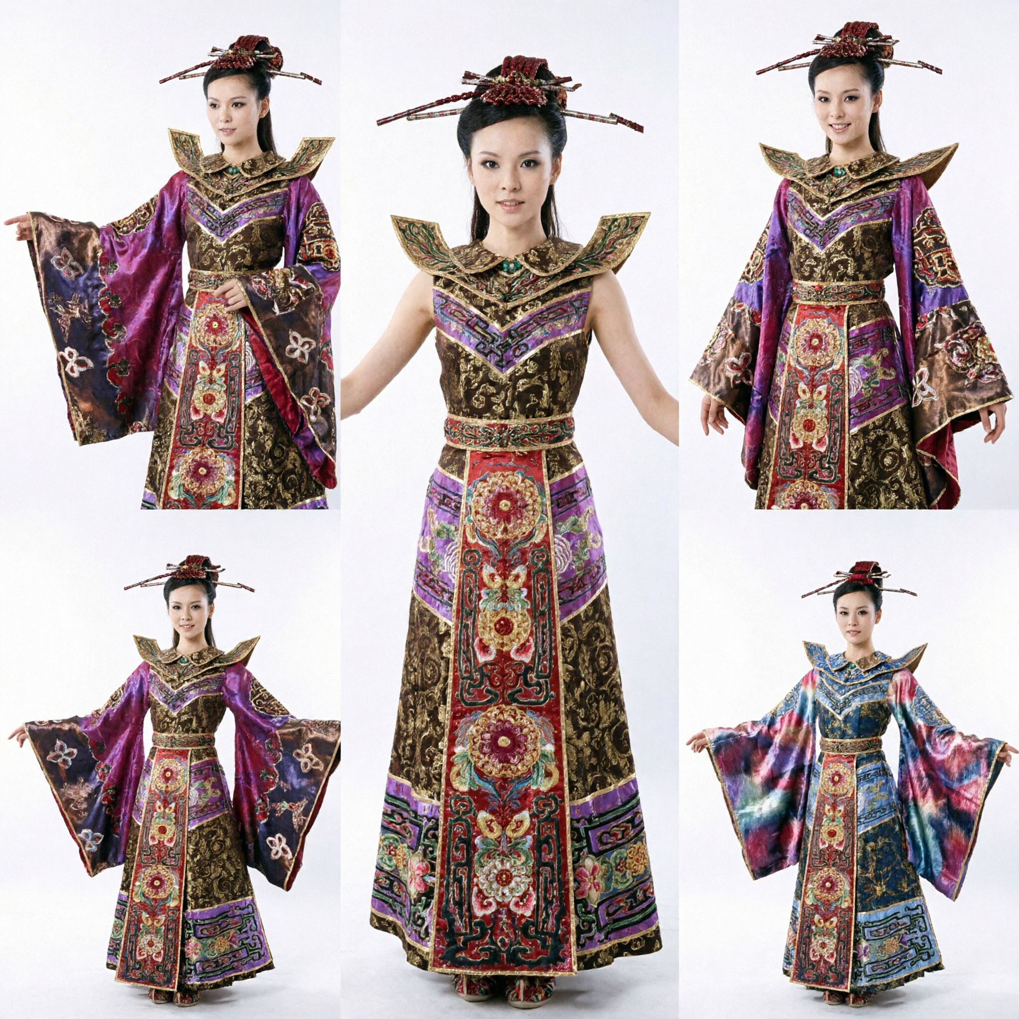 여성용 고대 중국 황후 한푸 의상 보라색 자수 전통 드레스 (무대 공연 및 코스프레용) - Asian Costume