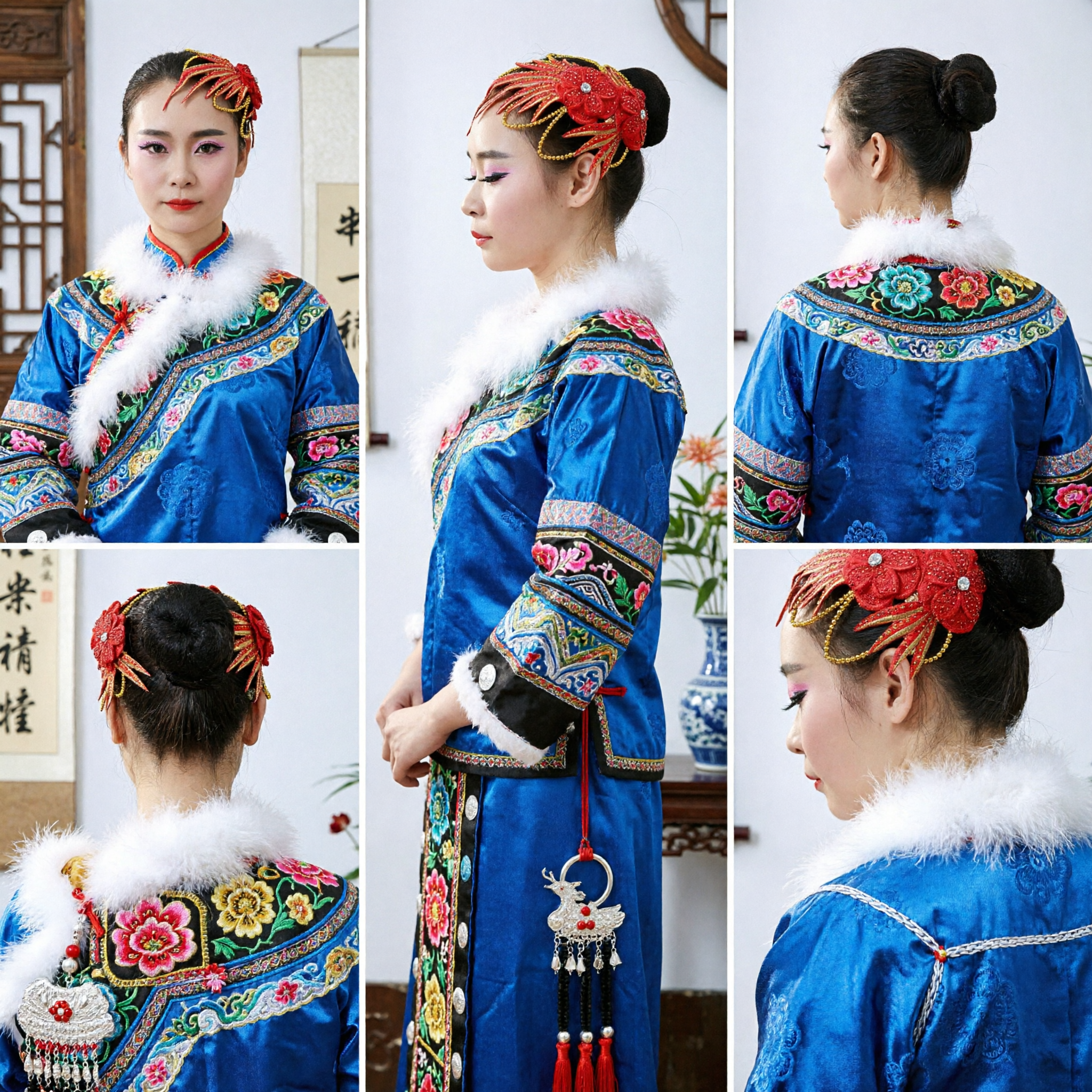Accessoire de Cheveux Phénix Rouge Traditionnel Chinois Coiffe Dorée Perlé et Strass pour Danse Classique et Opéra - Asian Costume