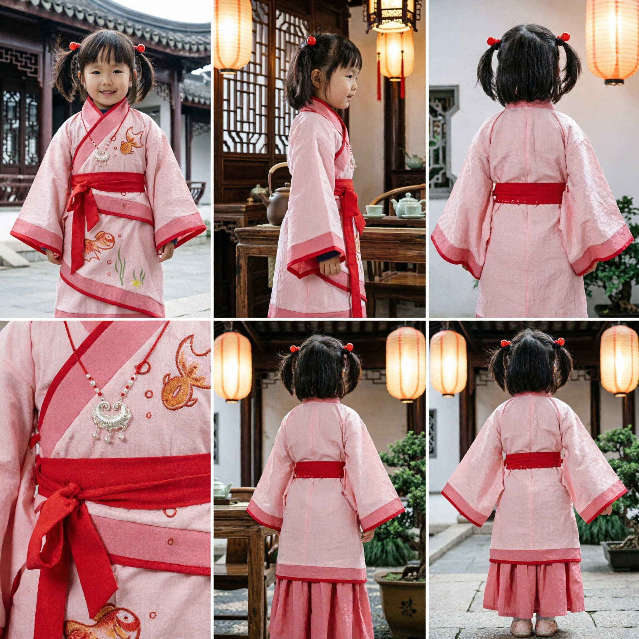 Pink Kids Chinese Hanfu Traditional Ancient Costume Embroidered Princess Dress for Girls Festival - Asian Costume
