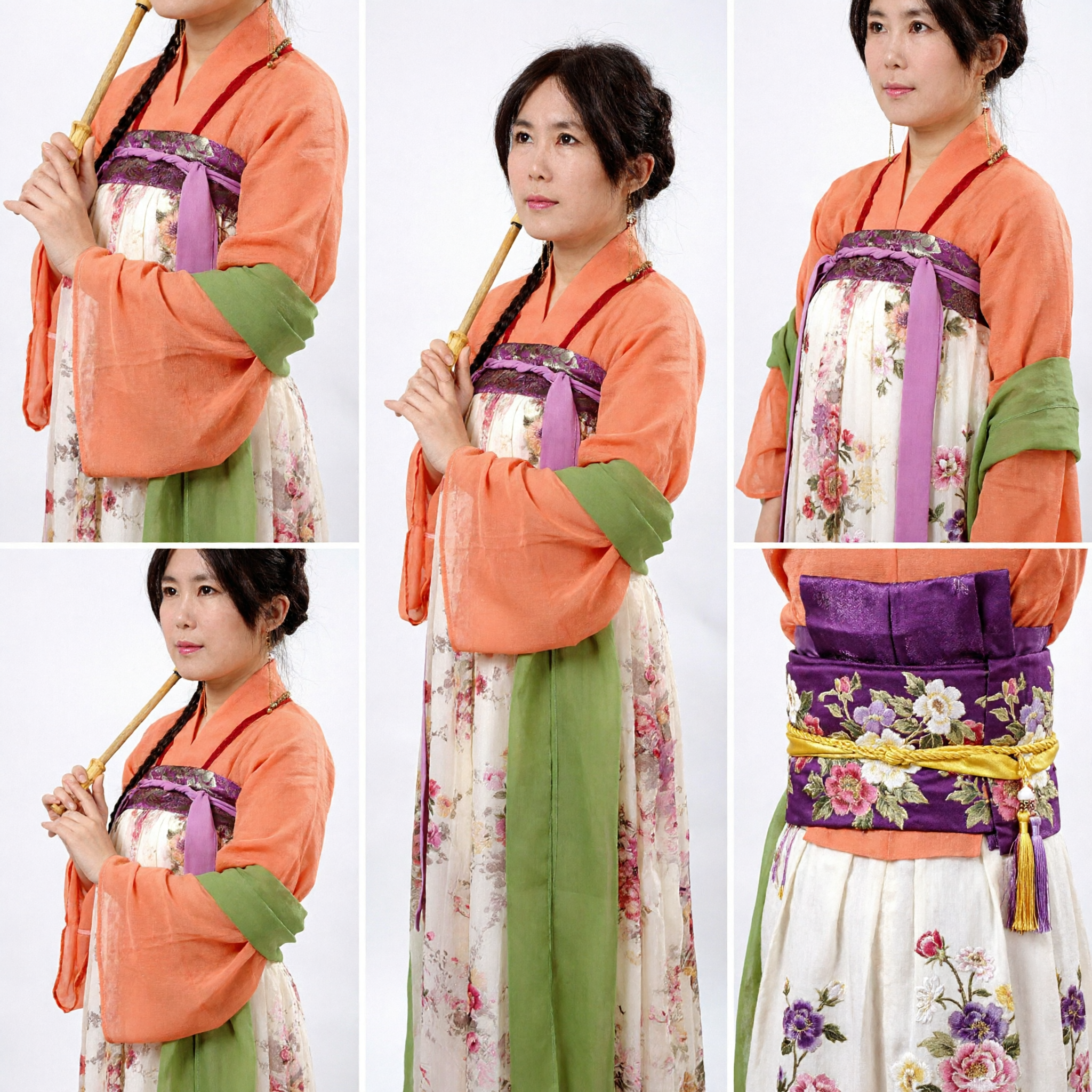 Costume Hanfu chinois traditionnel pour femmes, style ancien de la dynastie Tang, ensemble jupe florale orange Ruqun pour photographie - Asian Costume