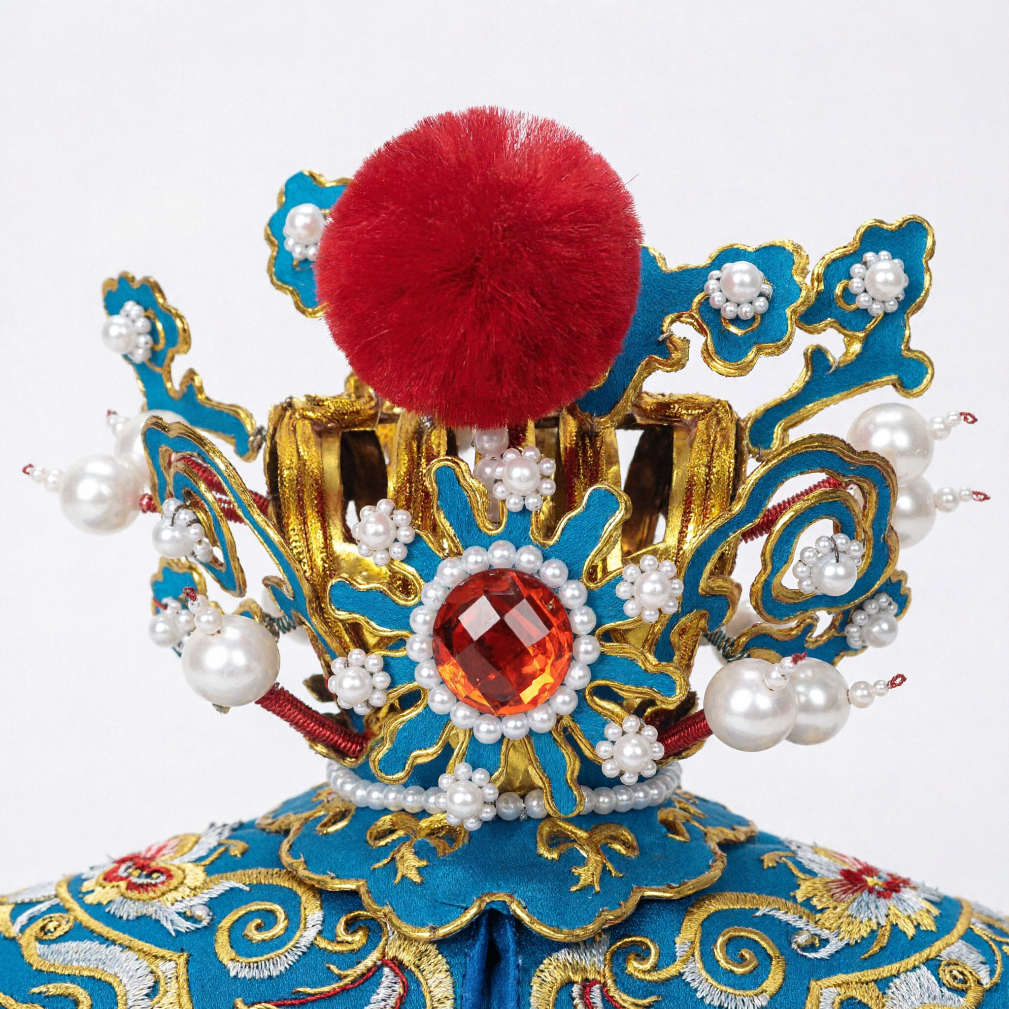 Traditioneller chinesischer Opernkopfschmuck mit Rotem Bommel und Perlen für Peking-Oper-Aufführungskostüm - Asian Costume