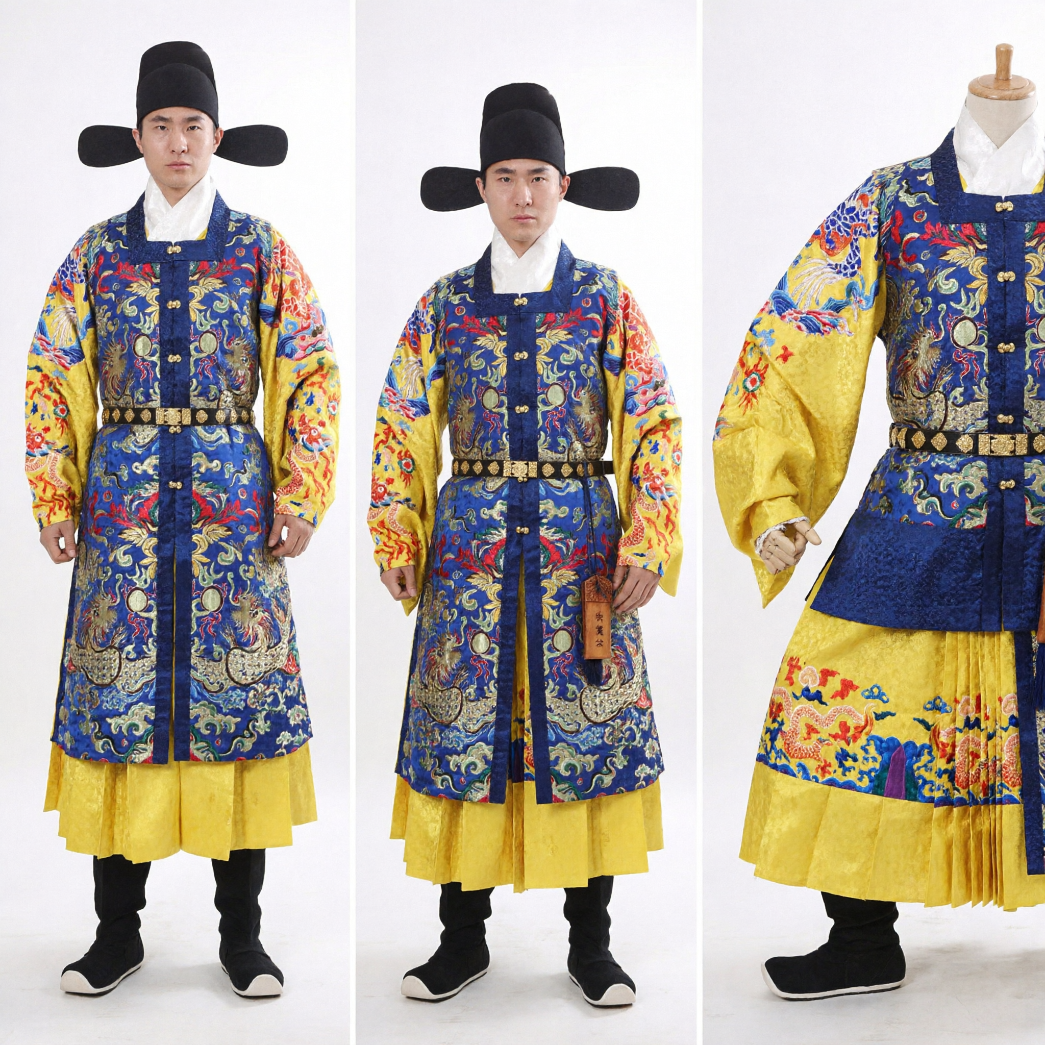Traje Oficial de la Dinastía Ming Tradicional Chino, Túnica Imperial Azul con Dragón para Hombres, Hanfu Antiguo para Cosplay y Presentaciones - Asian Costume
