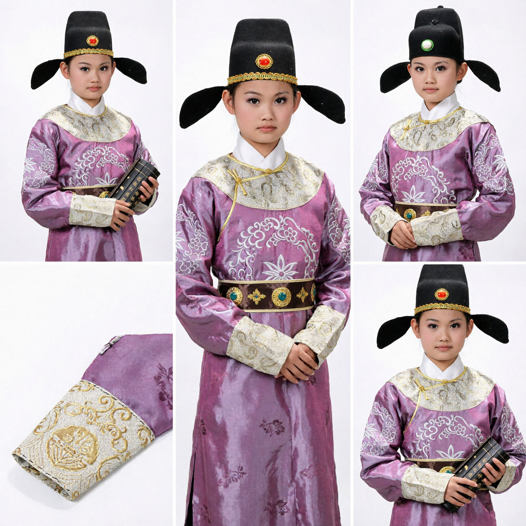 Traje Infantil Tradicional Chinês de Estudioso Antigo Hanfu Manto Roxo com Chapéu para Performance no Palco e Cosplay - Asian Costume