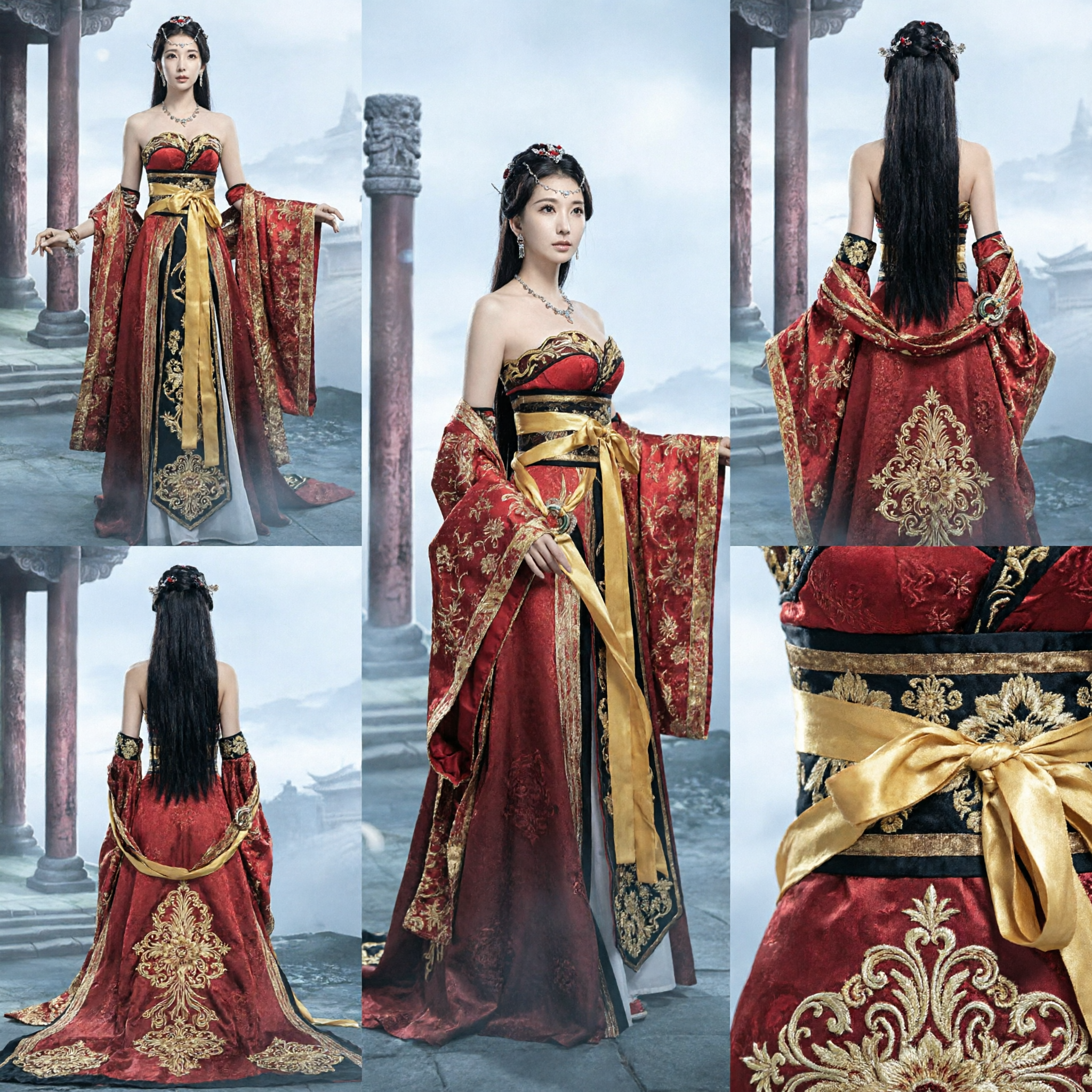Elegancka czerwona starożytna chińska suknia Hanfu tradycyjny haftowany strój dla kobiet cosplay występ - Asian Costume