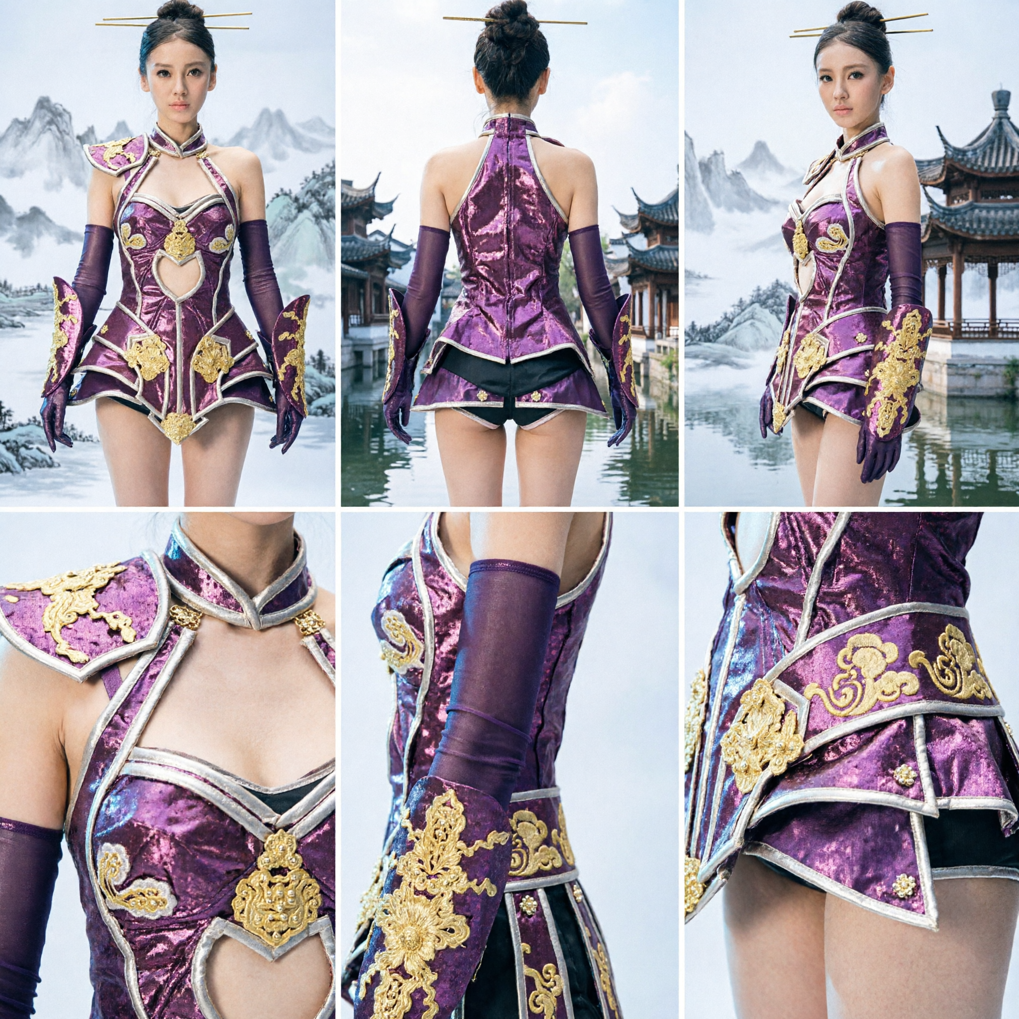 Dames Paars Chinese Fantasy Krijger Harnas Cosplay Kostuum voor Halloween Podiumoptreden en Gaming - Asian Costume