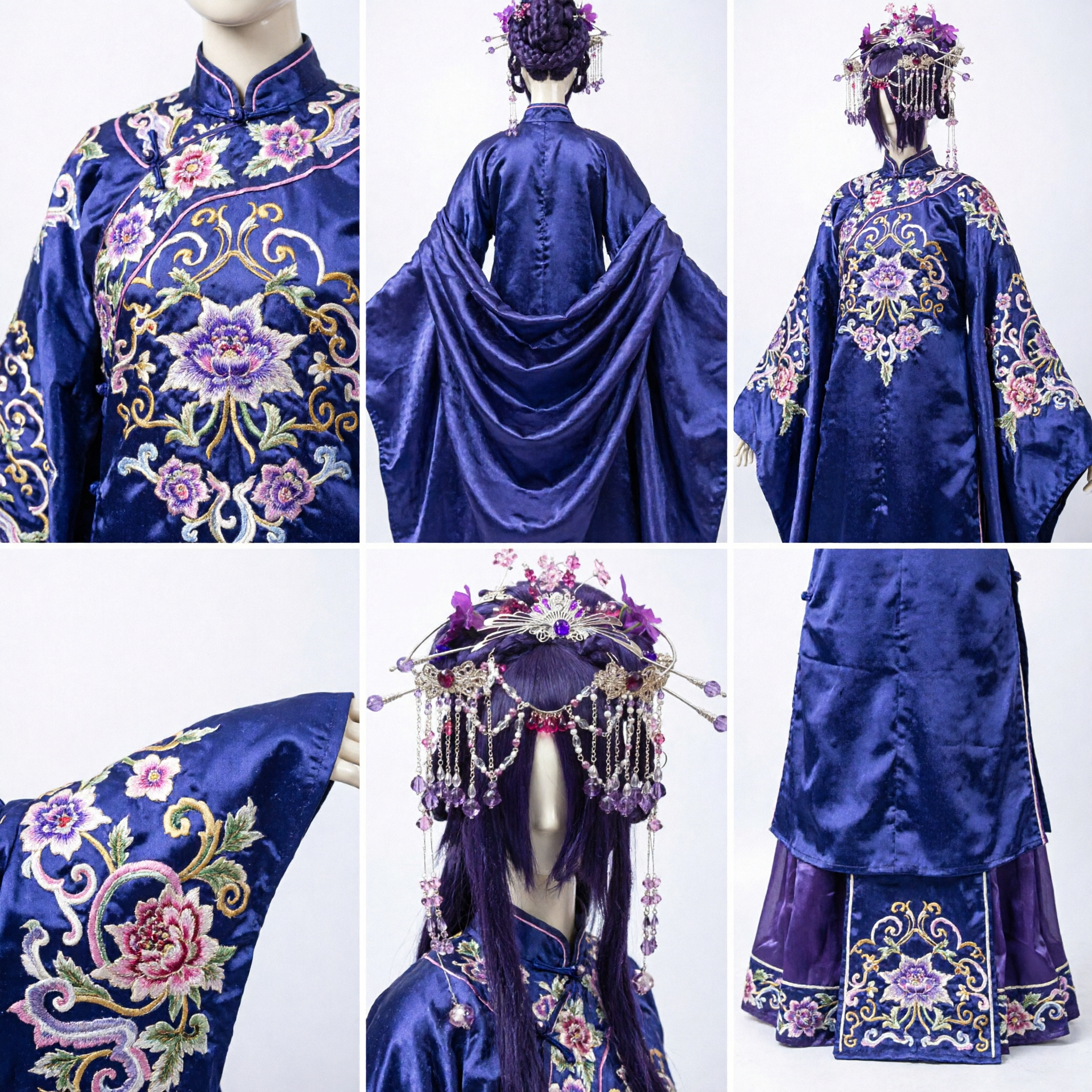 Set Accessori per Capelli Hanfu Antico Cinese Prezioso con Parrucca Lunga e Copricapo a Nappe di Cristallo per Cosplay - Asian Costume