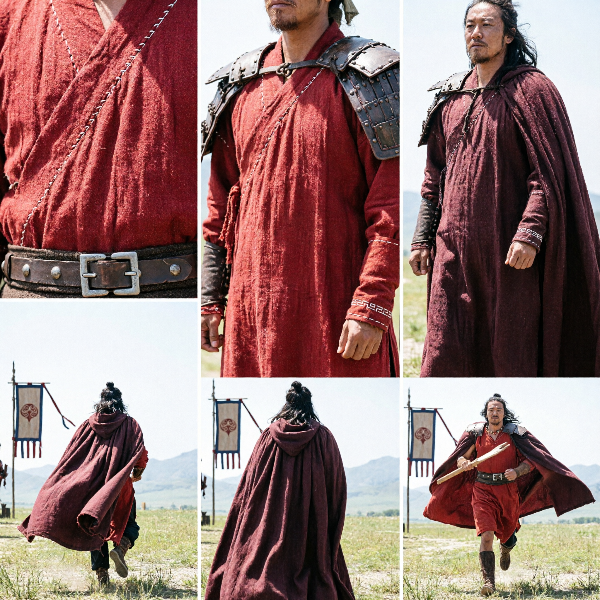 Männer Antikes chinesisches Krieger-General Cosplay Kostüm Rotes Gewand Rüstung Umhang Historisches Hanfu Bühnen-Outfit - Asian Costume