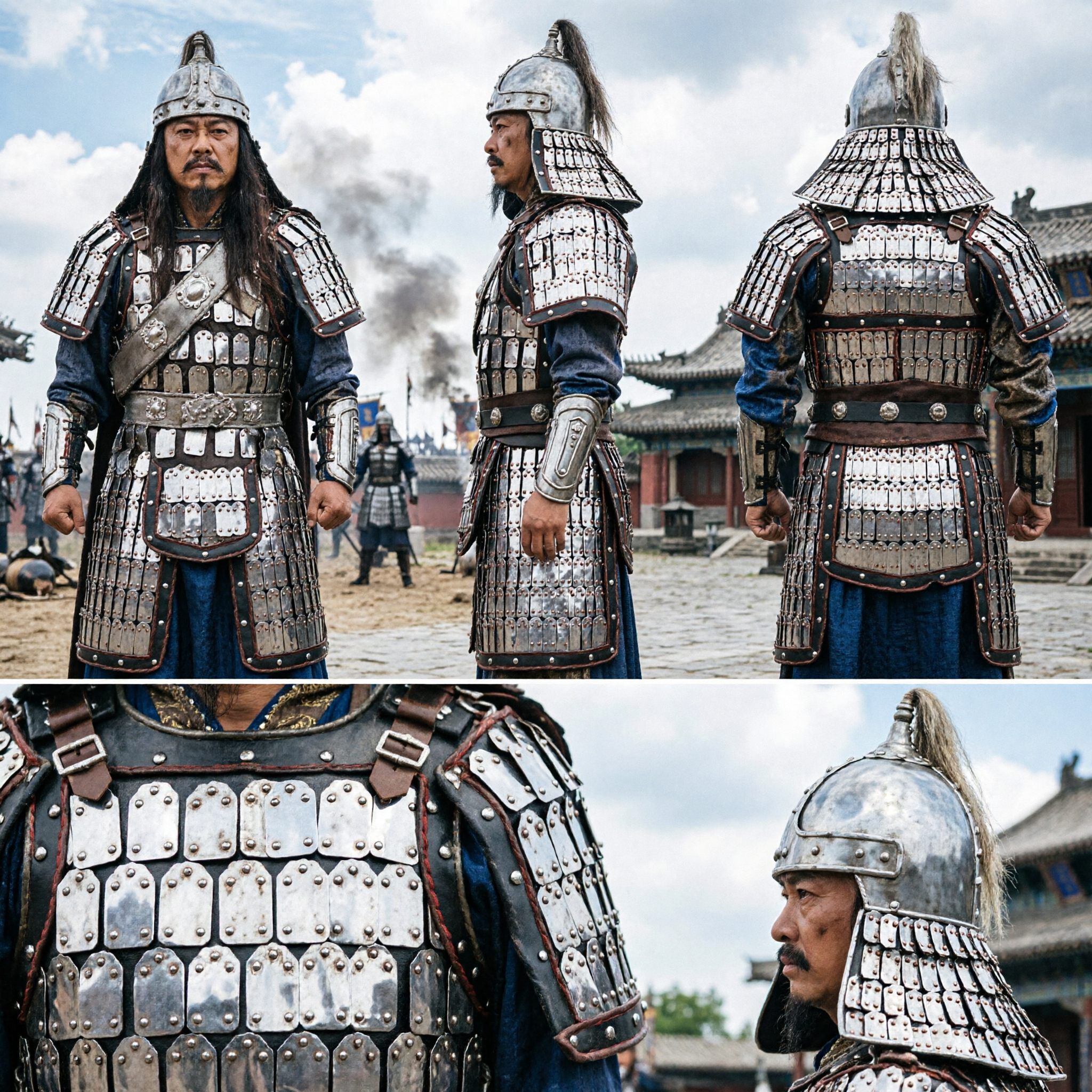 Traje Completo de Armadura de General Antigo Chinês com Capacete e Selo para Homens, Cosplay Histórico - Asian Costume