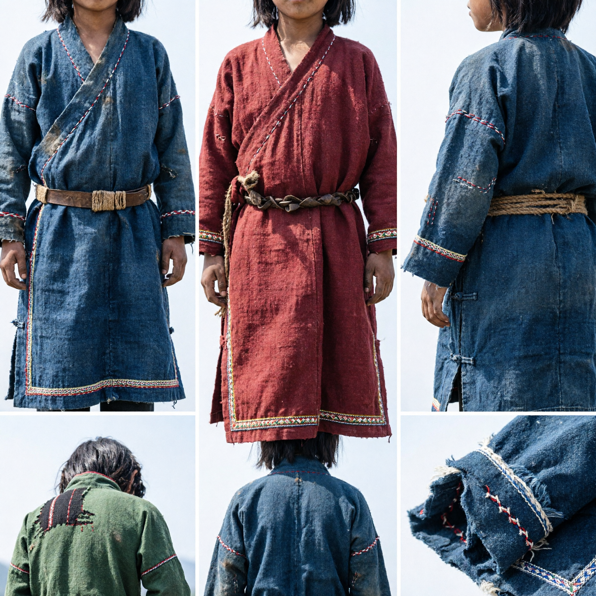 Kids Ancient Chinese Primitive Tribal Hunter Costume Traditional Hemp Clothing for Stage Play Cosplay - Asian Costume