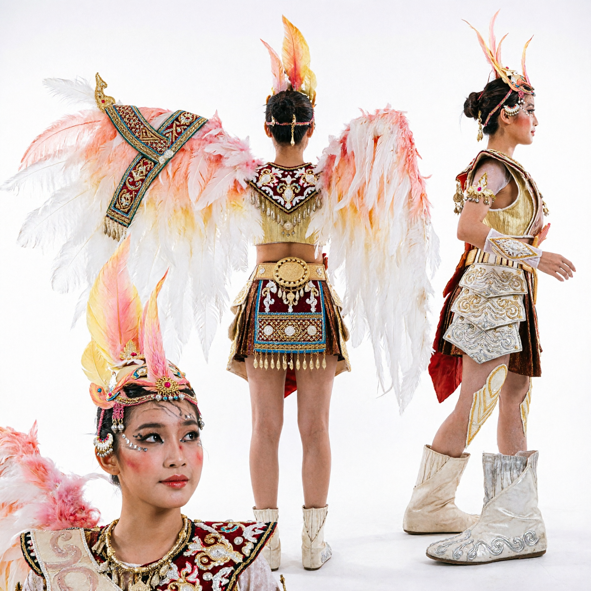 Professional Chinese Stage Performance Costume Golden Bird Wings Armor Dance Outfit for Dancers at Theater Festivals - Asian Costume
