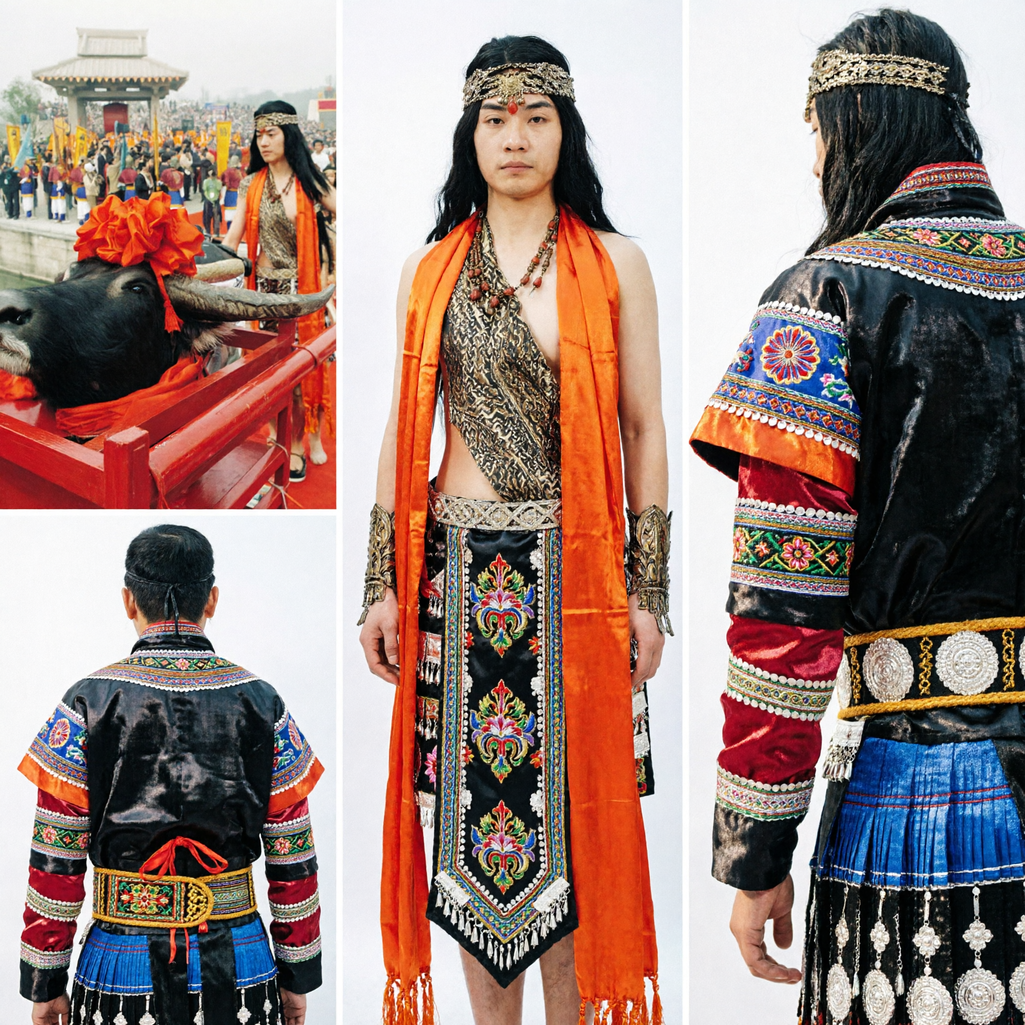 Starożytny chiński plemienny strój wojownika dla mężczyzn, strój w animal print, historyczny cosplay i występ - Asian Costume