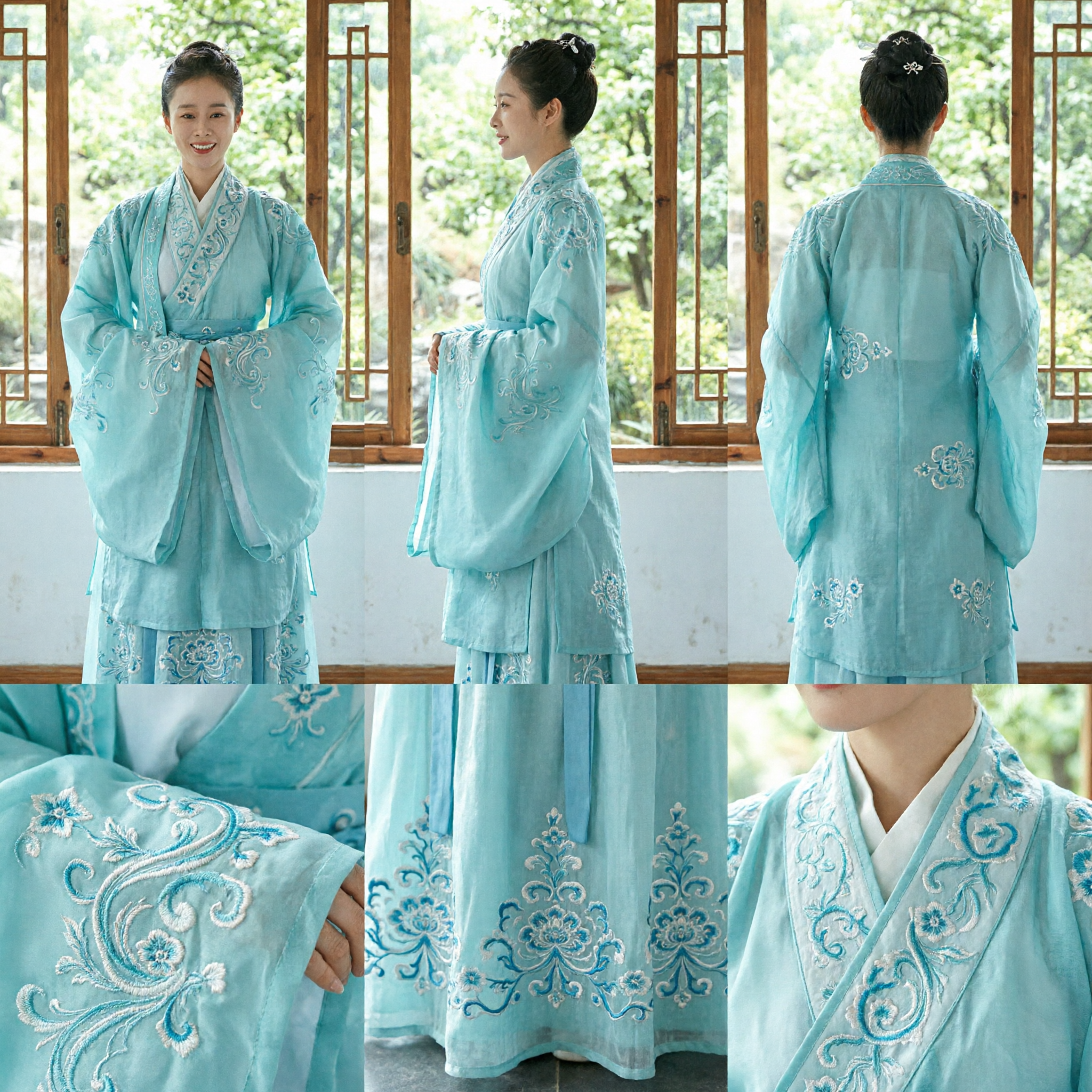 Vestido Hanfu Chinês Antigo para Mulheres, Túnica Azul Claro Bordada, Traje Tradicional para Drama Histórico, Cosplay e Eventos - Asian Costume