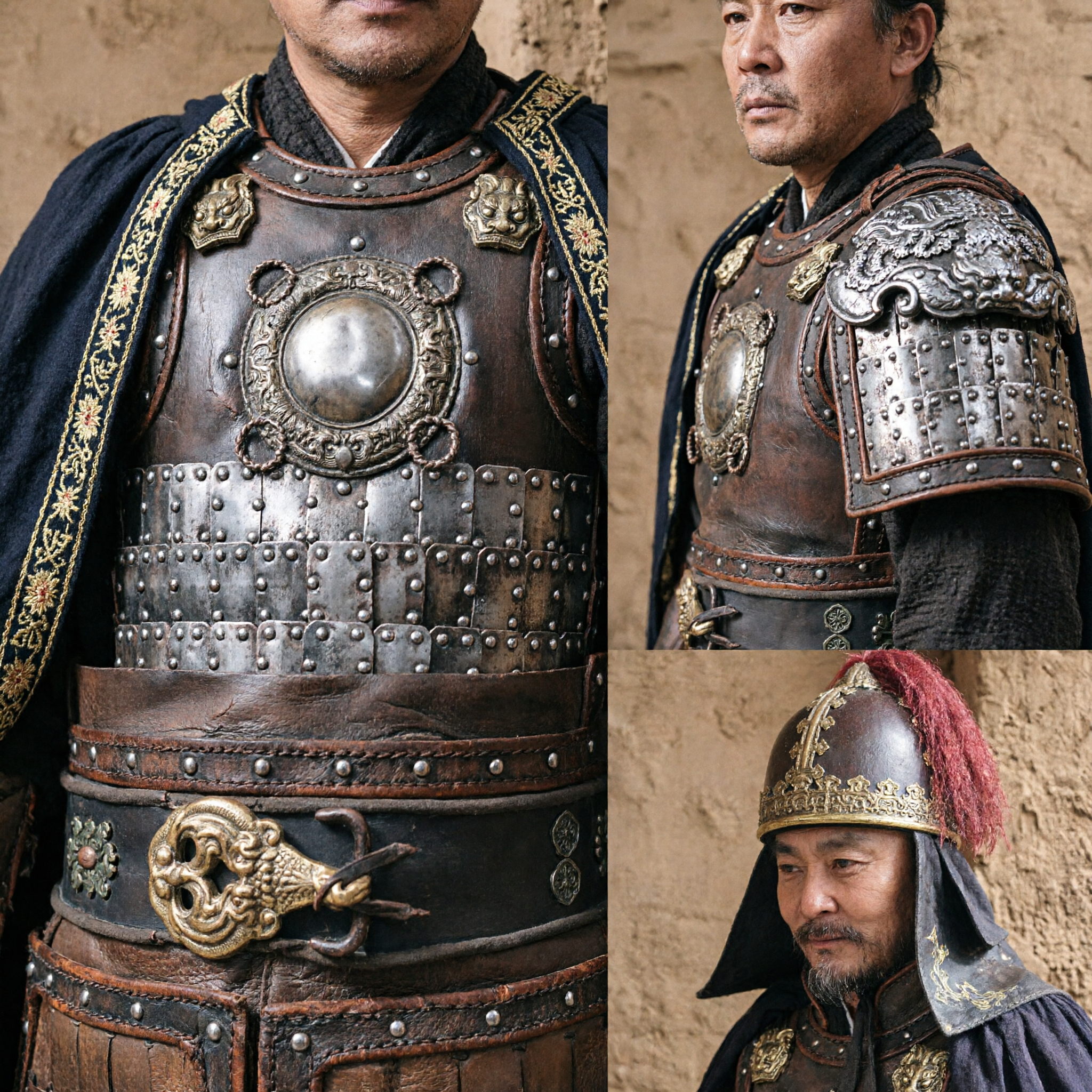 زي درع الجنرال الصيني القديم للرجال - ملابس محارب الممالك الثلاث التاريخية للكوزبلاي مع الخوذة والعباءة - Asian Costume