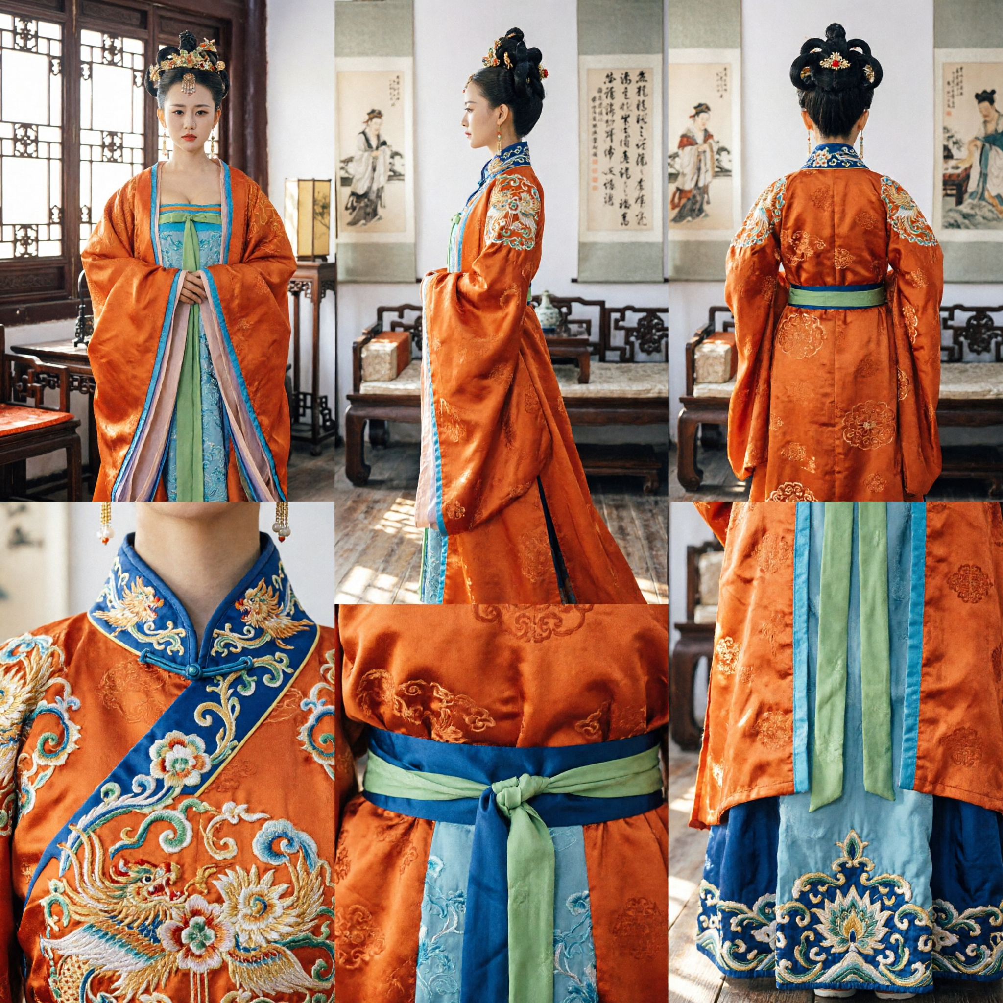 Costume Hanfu da principessa dinastia Tang antica cinese, veste arancione abbigliamento tradizionale per performance cosplay femminile - Asian Costume
