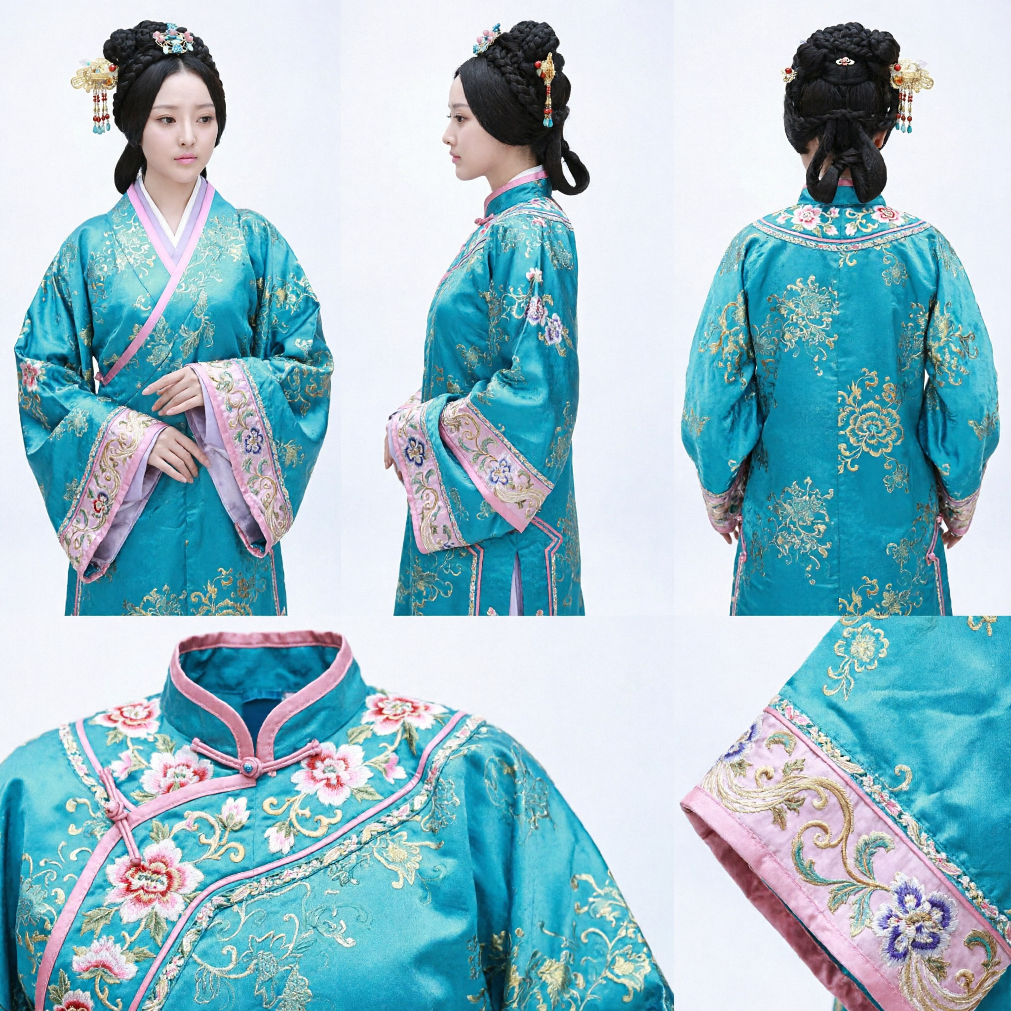 Parrucca antica cinese tradizionale intrecciata con ornamenti dorati per costume cosplay Hanfu da dama di palazzo - Asian Costume
