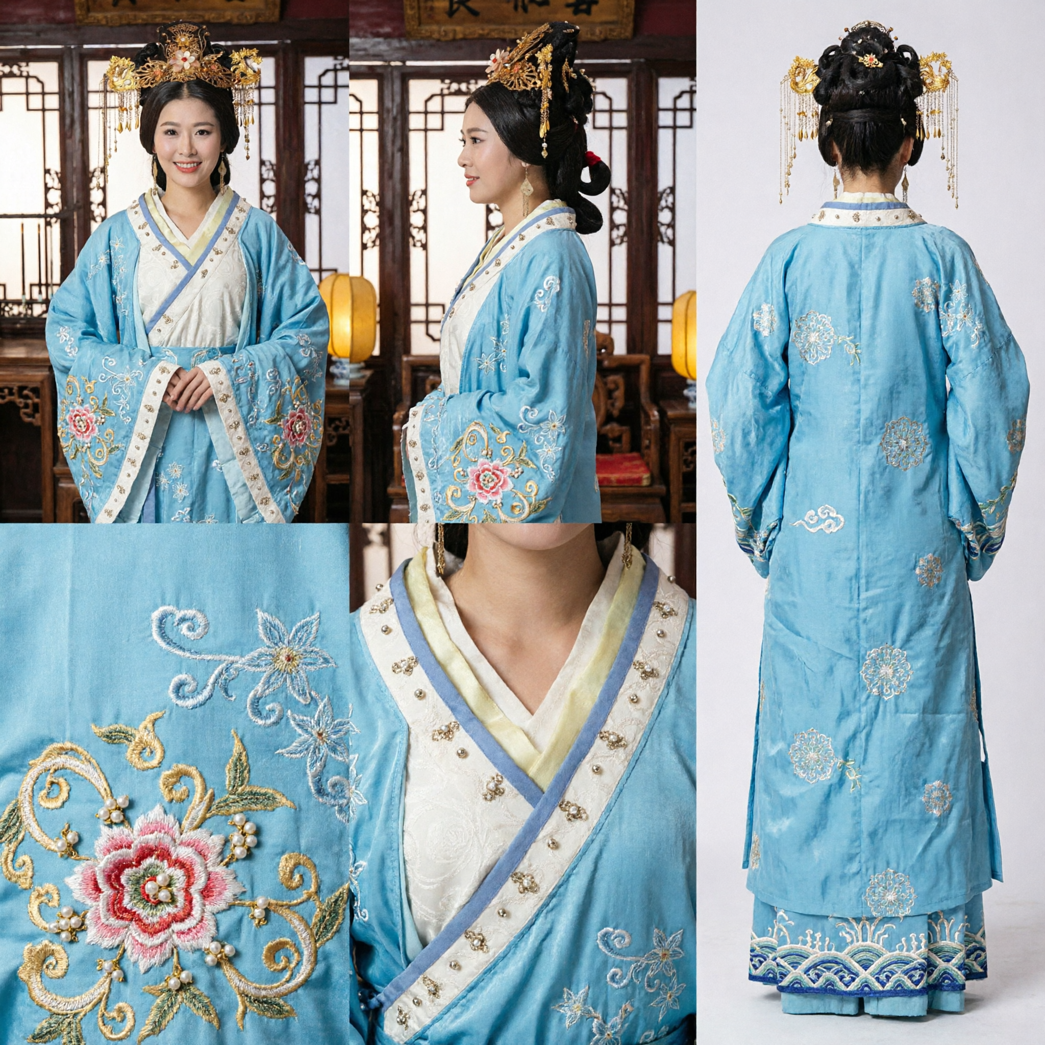 정교한 전통 중국 봉황 관 머리 액세서리 금 술 장식 한푸 웨딩 및 코스프레 공연용 - Asian Costume