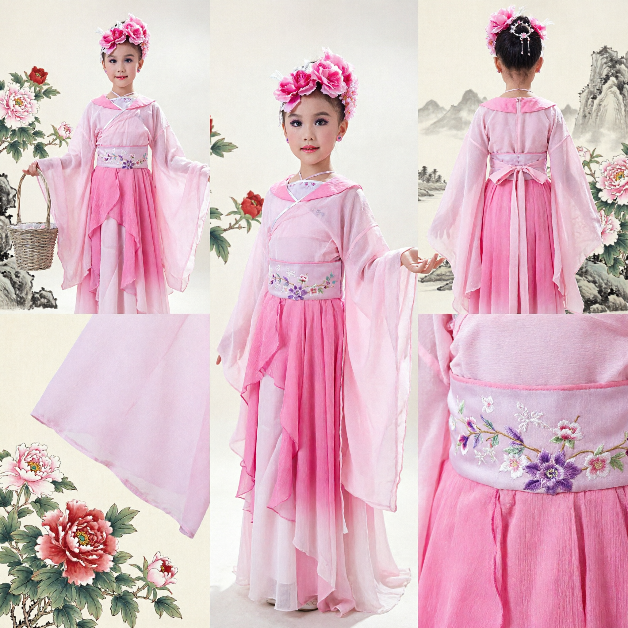 Traje Hanfu Tradicional Chino Rosa para Niñas, Vestido de Hada Antiguo, Atuendo para Presentaciones de Danza Infantil - Asian Costume