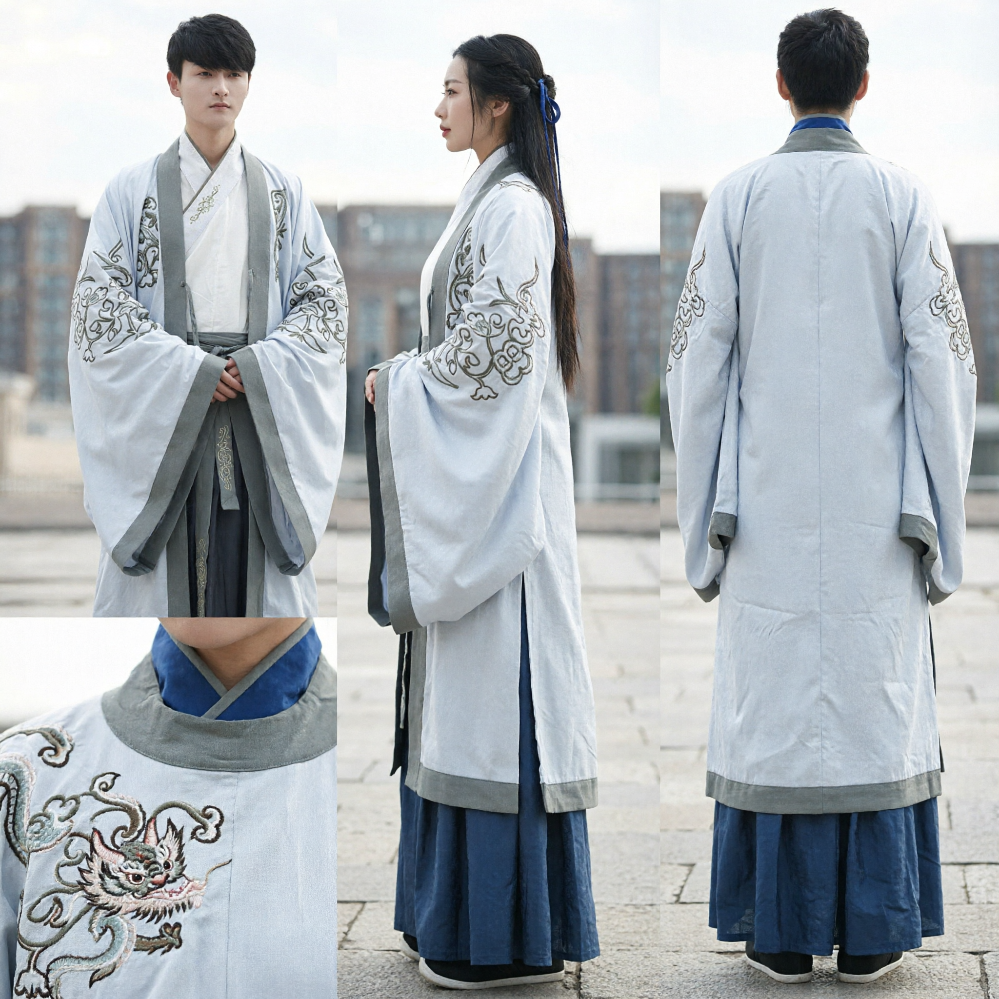 Conjunto de Traje de Casal Hanfu Chinês Antigo, Robes Tradicionais de Estudioso Wuxia para Cosplay e Fotografia - Asian Costume
