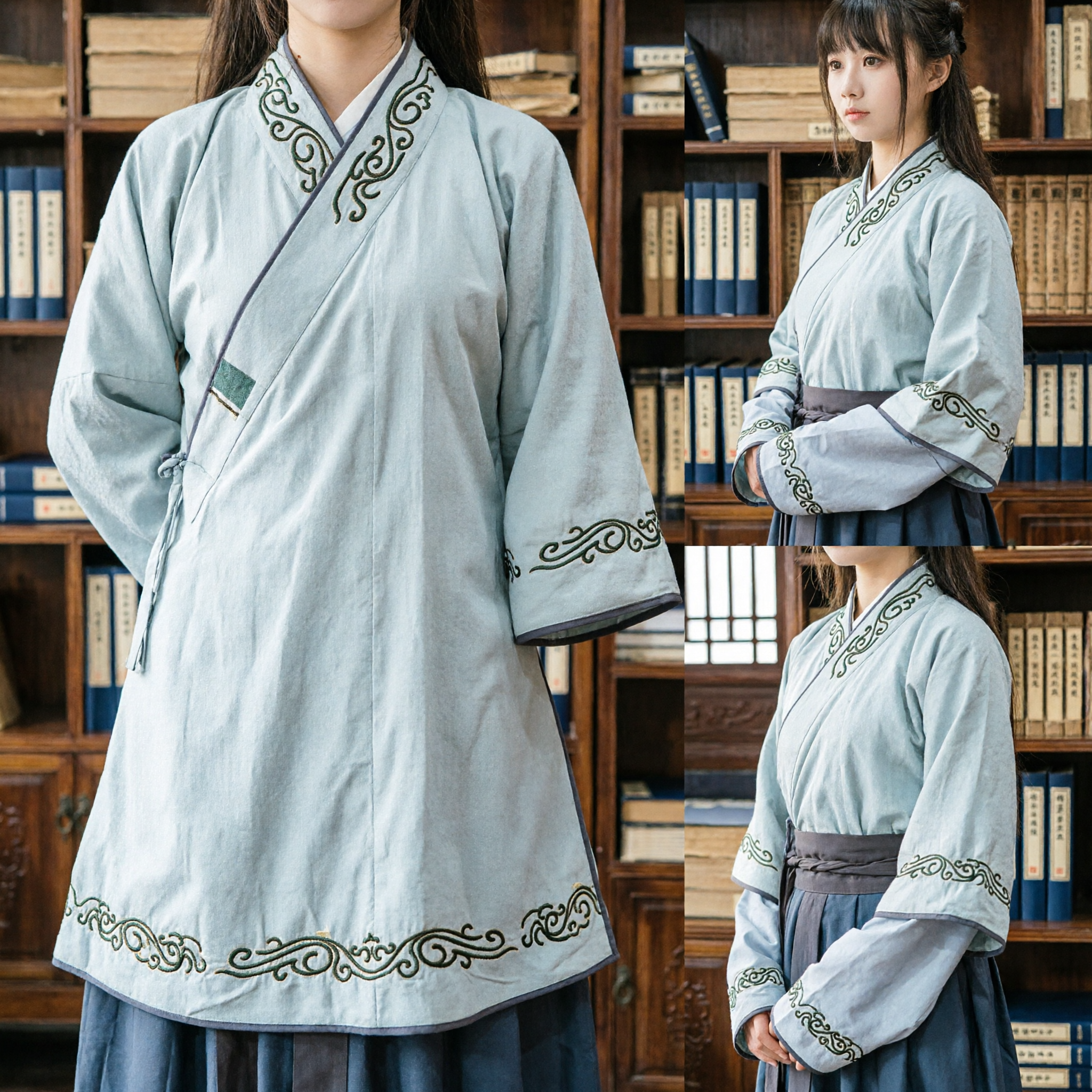Traditioneel Chinees Hanfu Kostuum Vrouwen Oud Geleerden Gewaad Grijs Borduursel Wuxia Cosplay Complete Set - Asian Costume