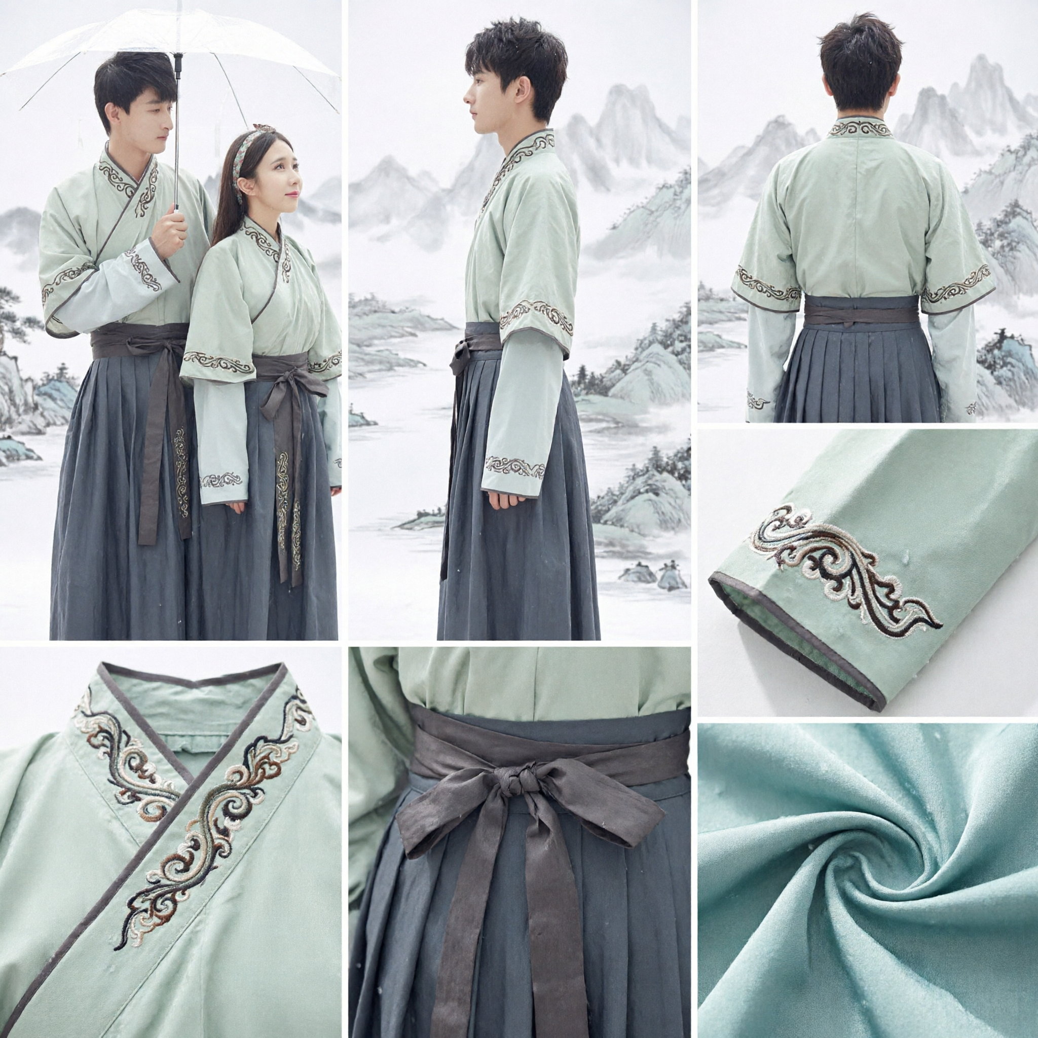Costume de couple Hanfu chinois traditionnel, tenues anciennes vertes brodées pour photographie et événements culturels - Asian Costume