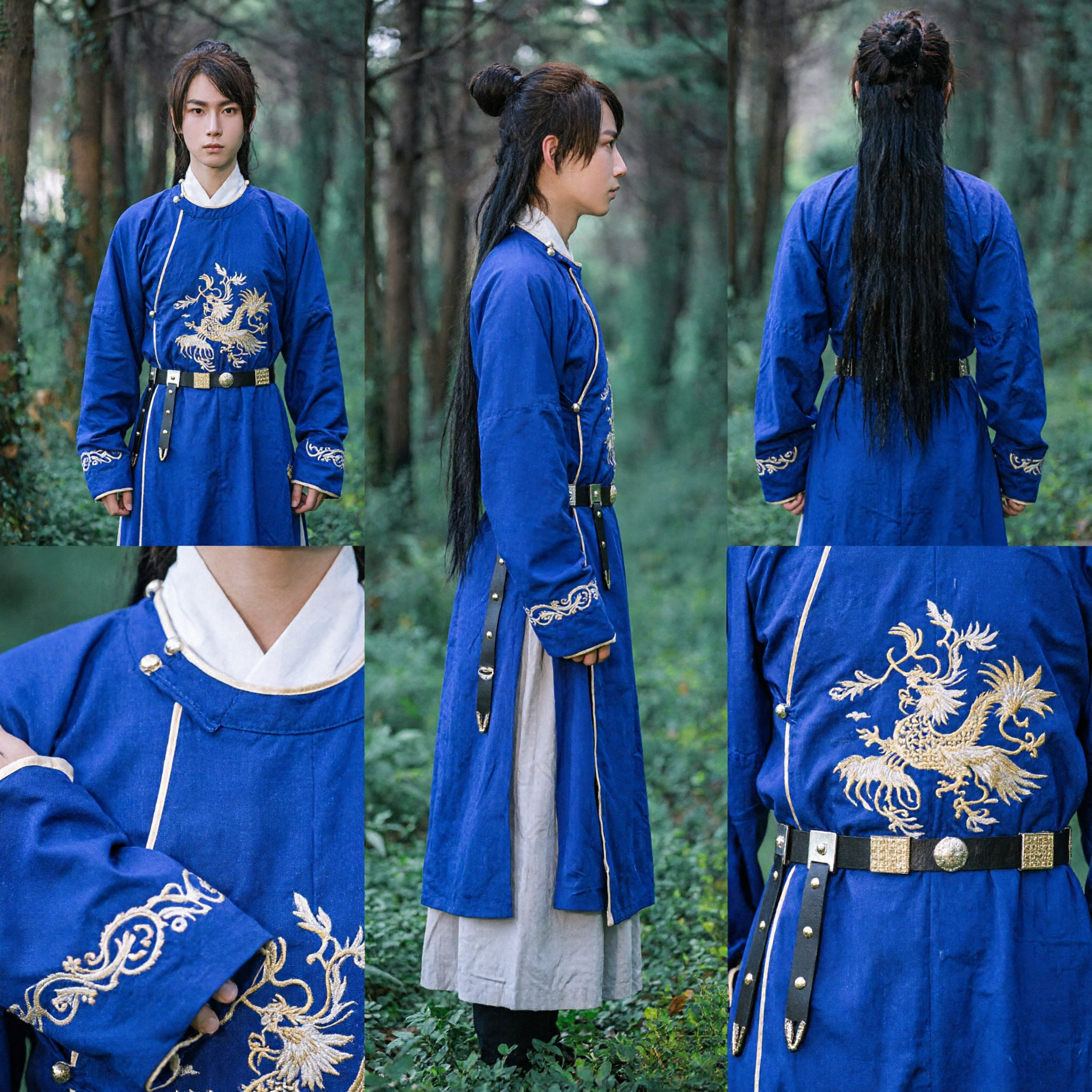 Costume da arciere Hanfu tradizionale cinese blu per uomo, veste antica per arti marziali e cosplay storico - Asian Costume