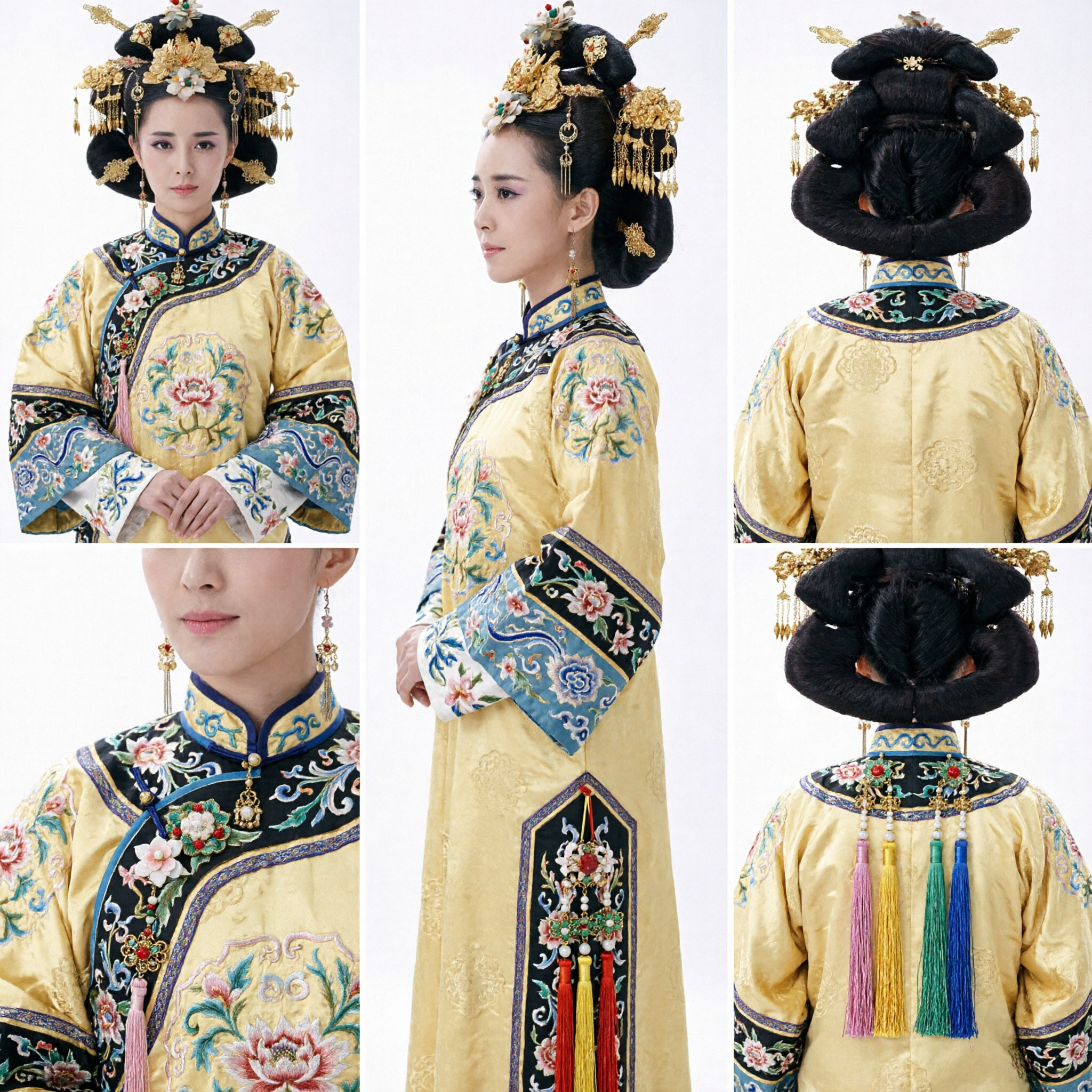고대 중국 청나라 후궁 두식 금색 술 머리장식 여성 한푸 코스프레 웨딩 공연용 - Asian Costume