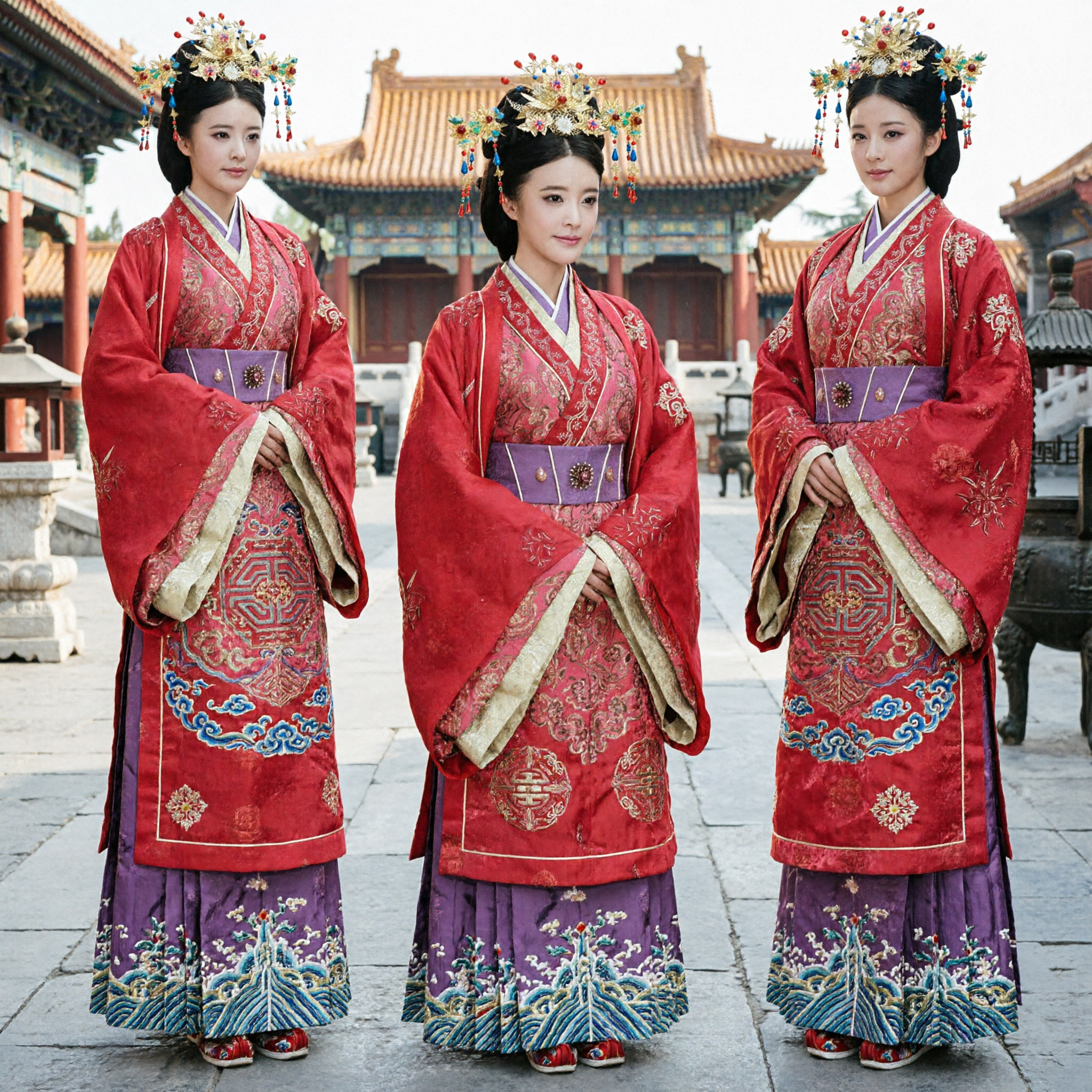 Ancient Chinese Princess Red Hanfu Costume Complete Set with Headdress for Women Historical Drama Cosplay - Asian Costume